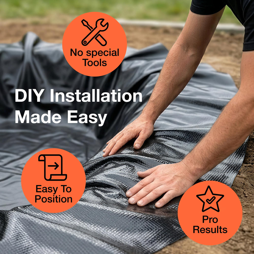 MAPORCH liner beside ruler for scale showing available sizes and planning clarity