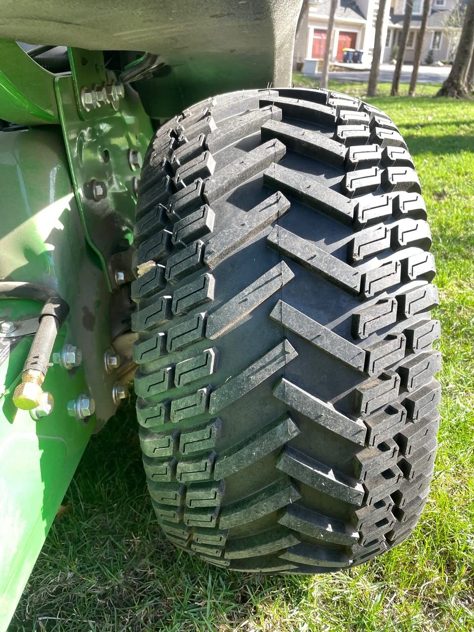 MARASTAR tire fitted on riding mower boosting traction on grass