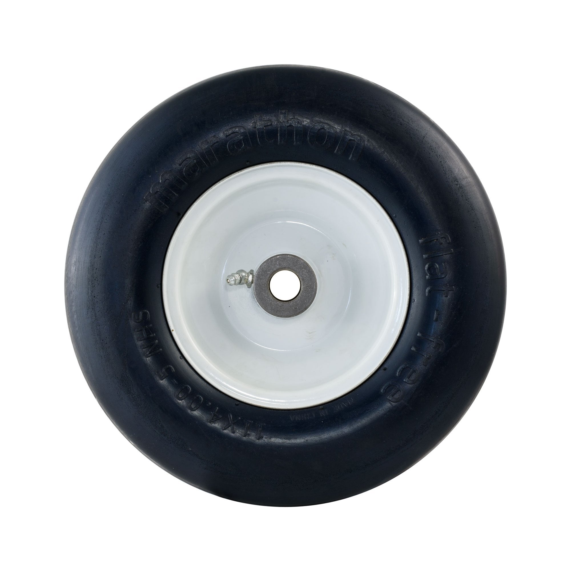 Marathon wheel mounted on zero-turn mower benefit instant flat-free operation