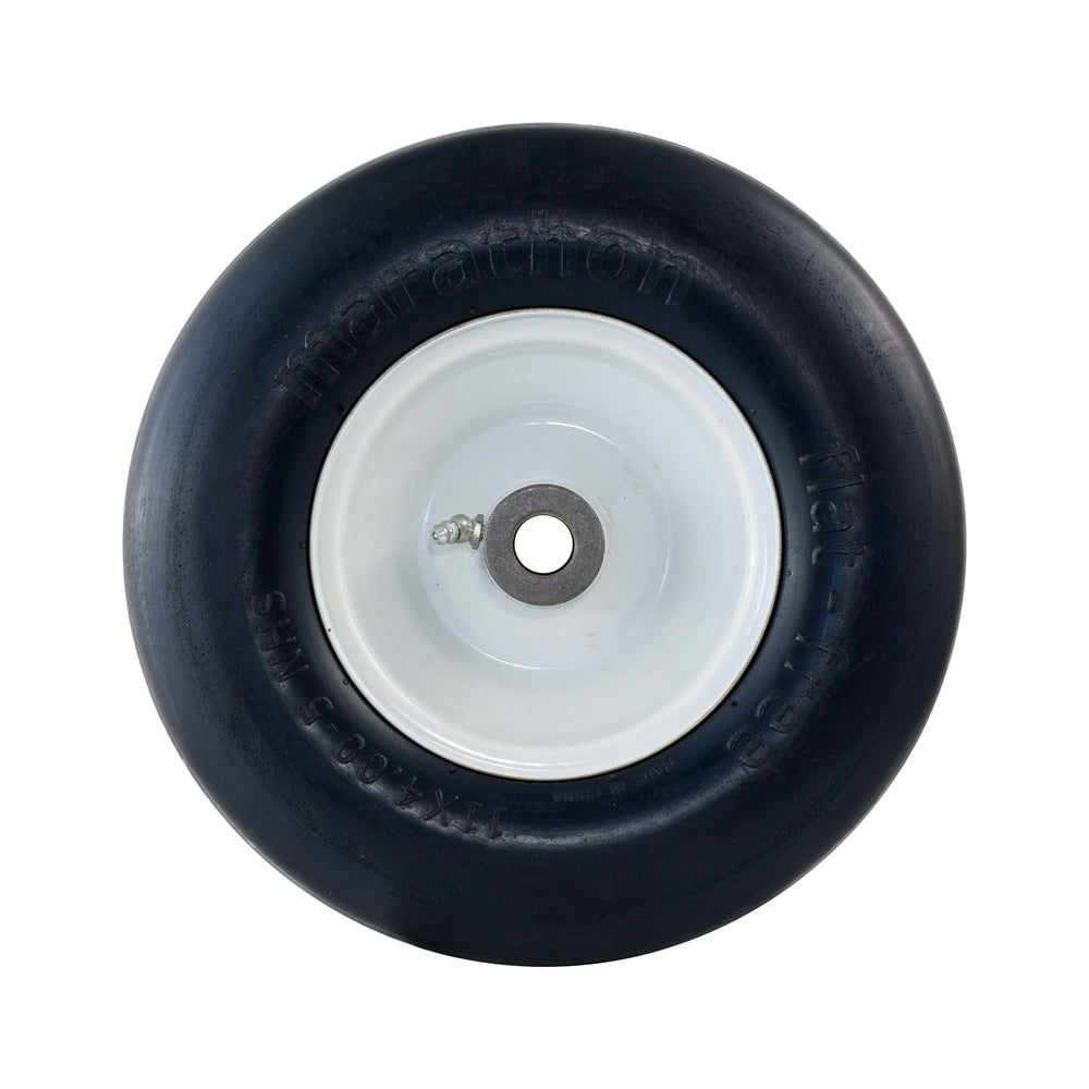 Marathon wheel mounted on zero-turn mower benefit instant flat-free operation