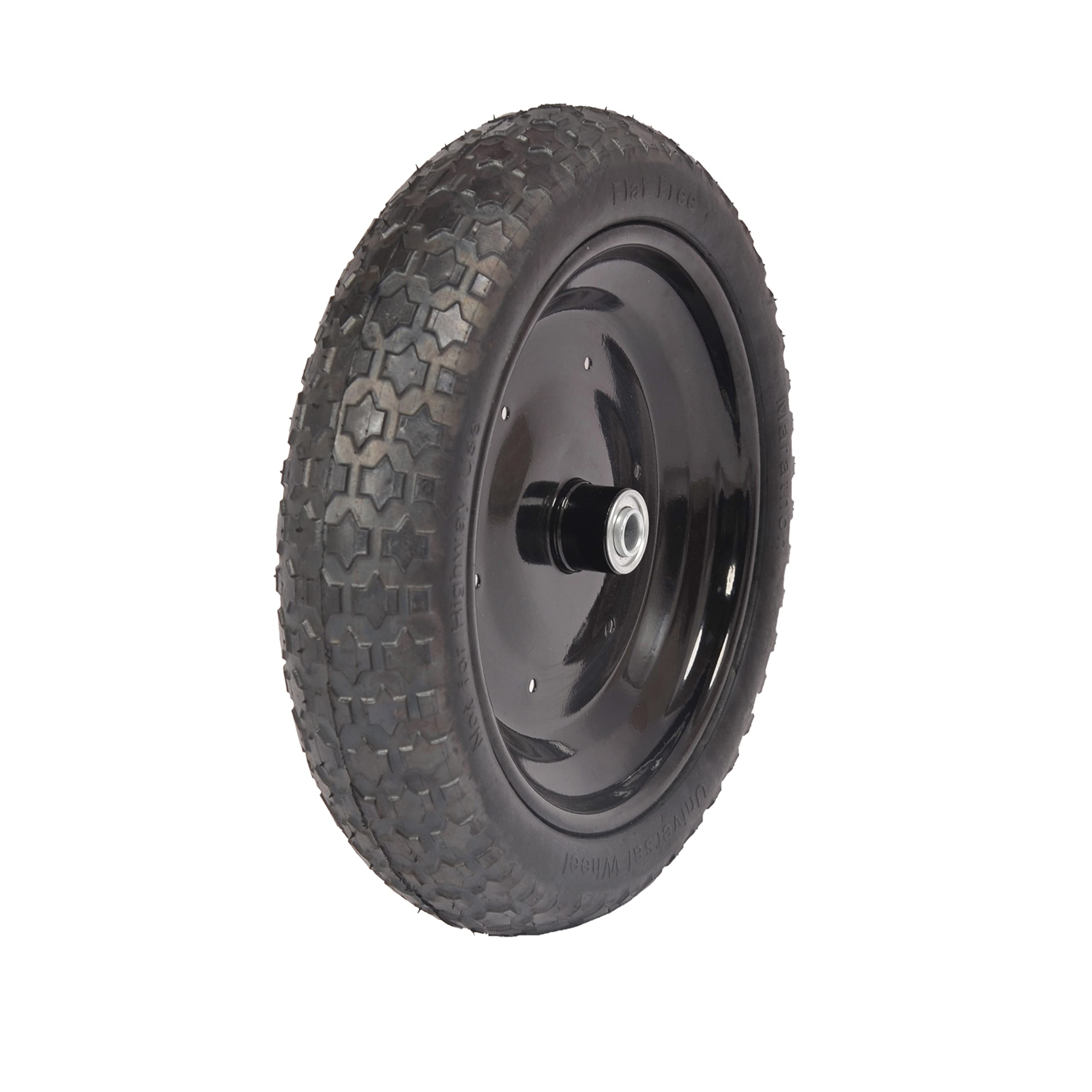 Marathon front profile wheel showing tire and hub, durable replacement benefit