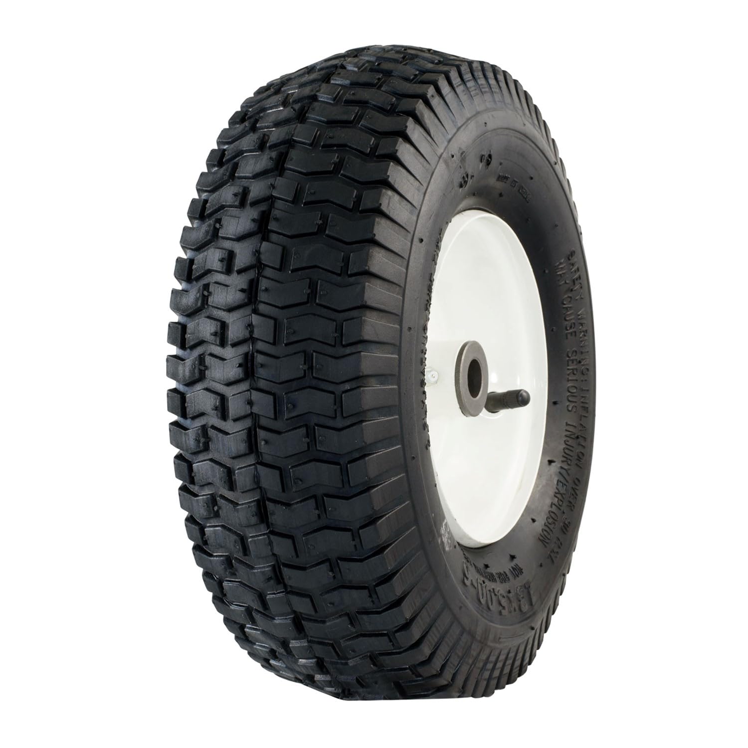 Marathon front view of full tire and white steel wheel showing ready-to-install assembly and convenience