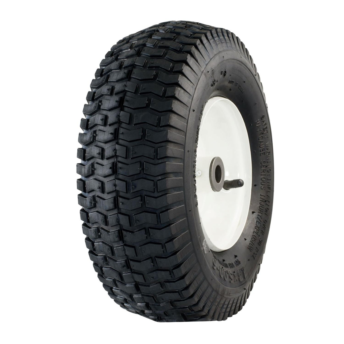 Marathon front view of full tire and white steel wheel showing ready-to-install assembly and convenience