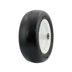 Marathon front wheel assembly showing pre-mounted white rim and tire benefit quick swap