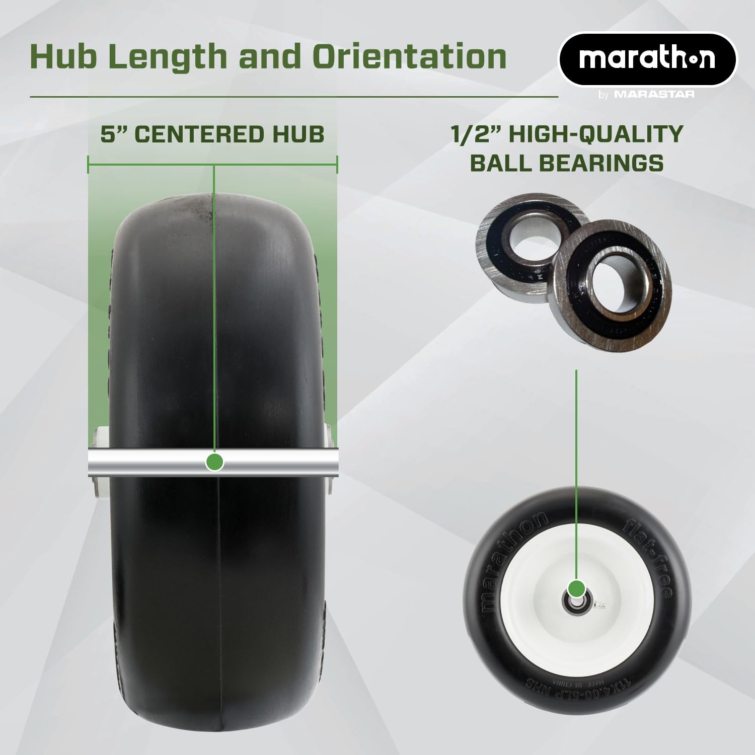 Marathon wheel installed on mower demonstrating ready-to-use durability
