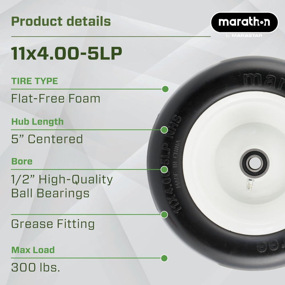 Marathon side profile showing smooth tread and non-marking surface for lawn care