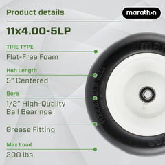 Marathon side profile showing smooth tread and non-marking surface for lawn care