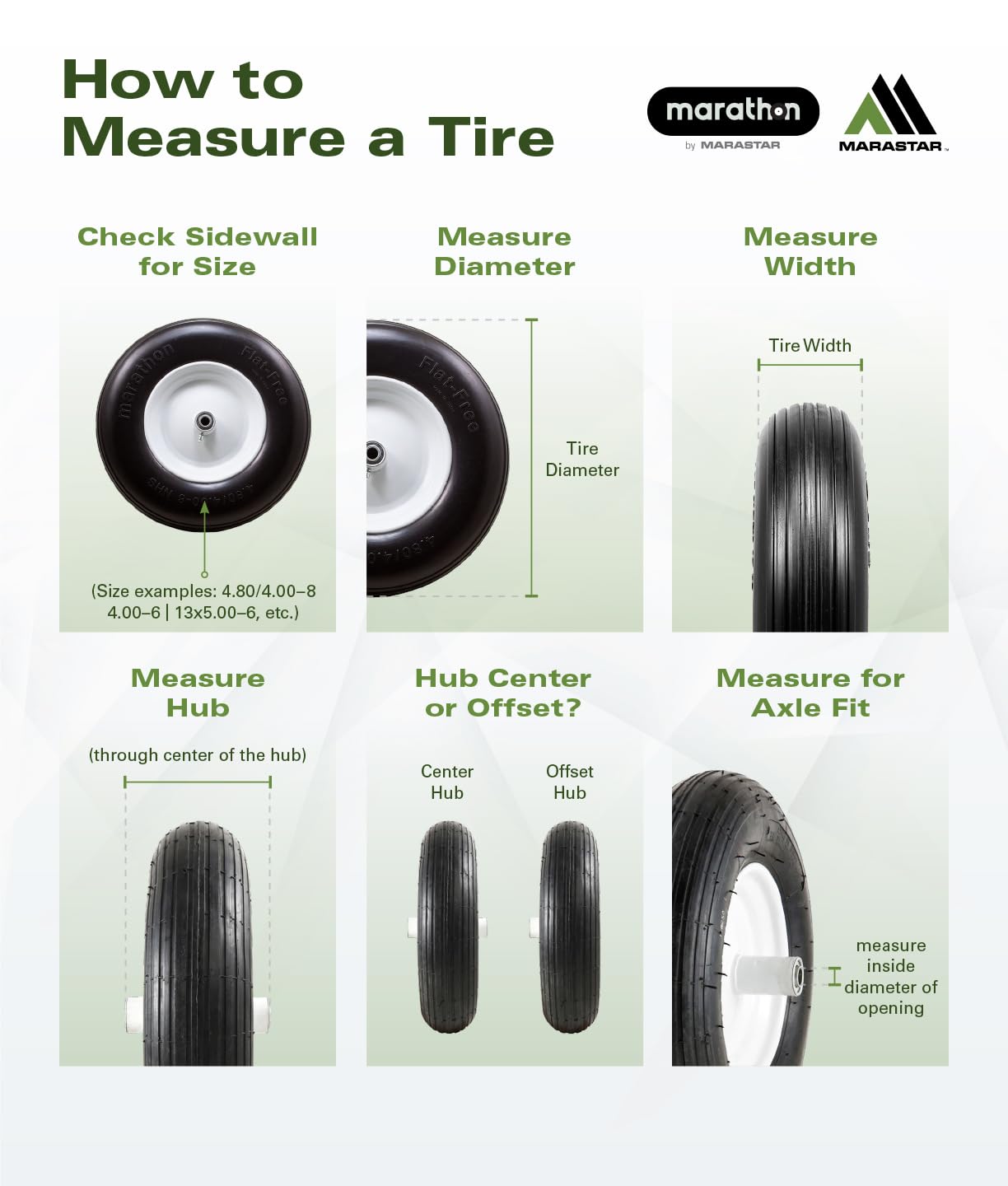 Marathon wheel size comparison on grass showing 13.9" diameter for fit confirmation