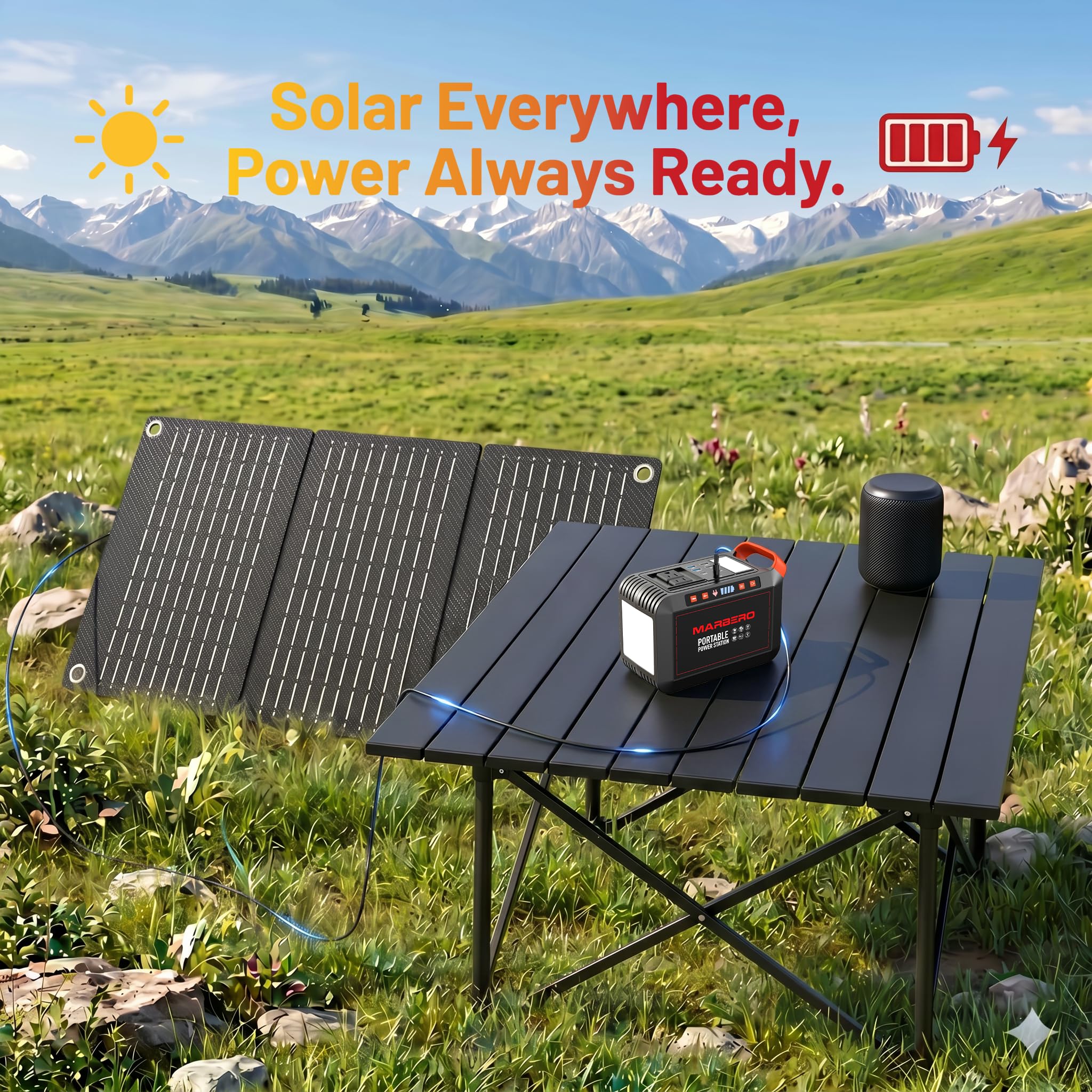 MARBERO connected to car and solar panel for flexible recharging options