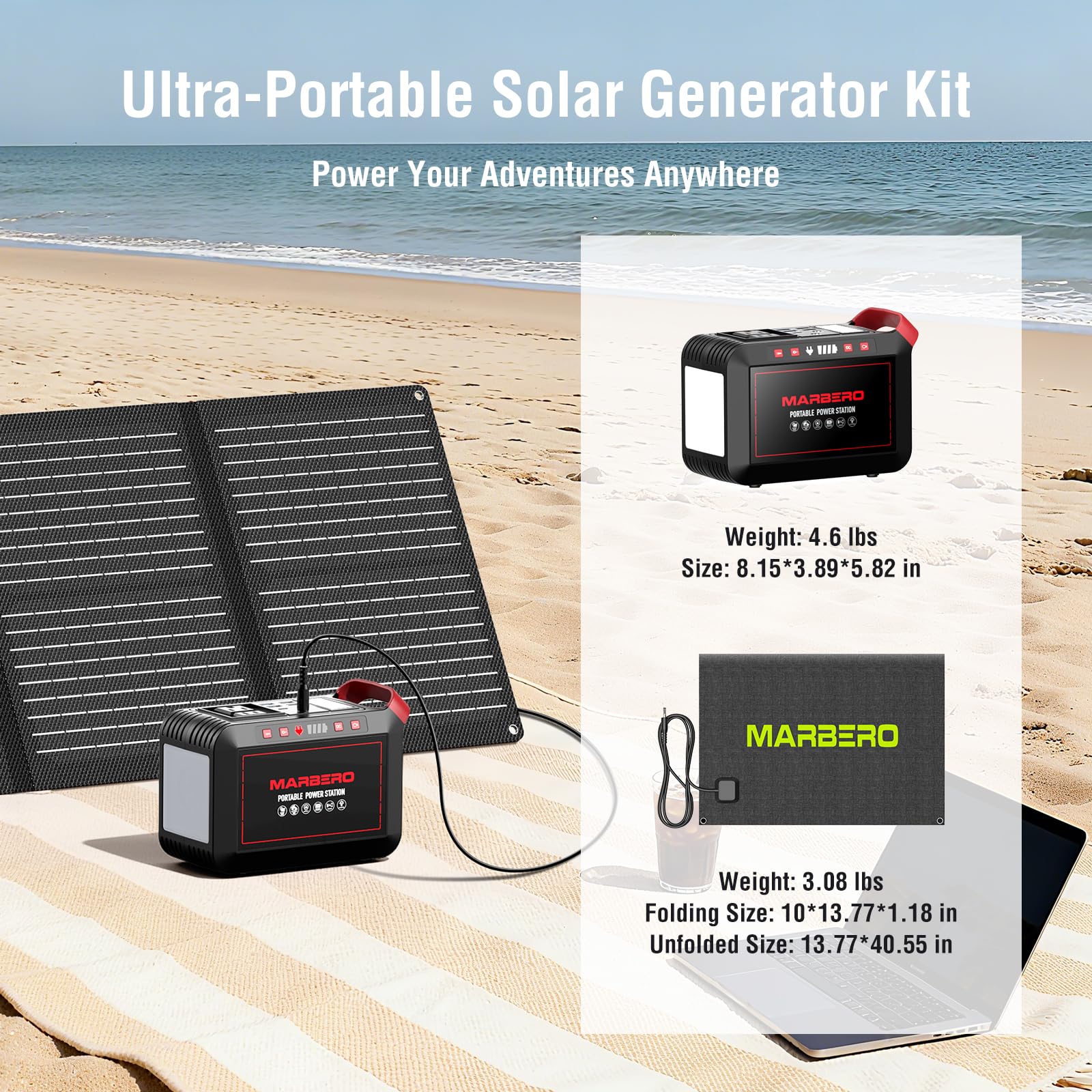 MARBERO foldable 60W solar panel open capturing sunlight for off-grid charging