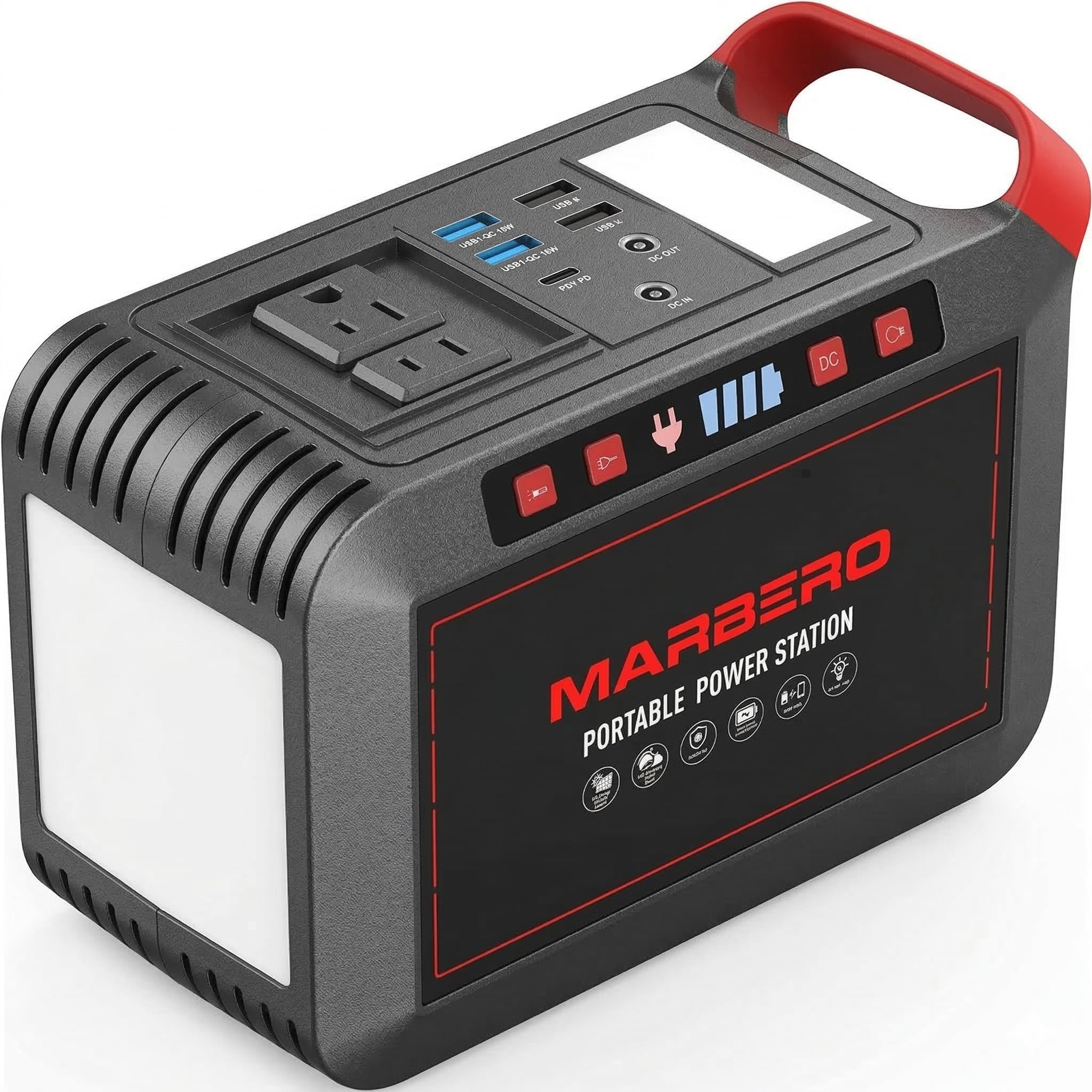 MARBERO front panel showing outlets and display for quick power checks