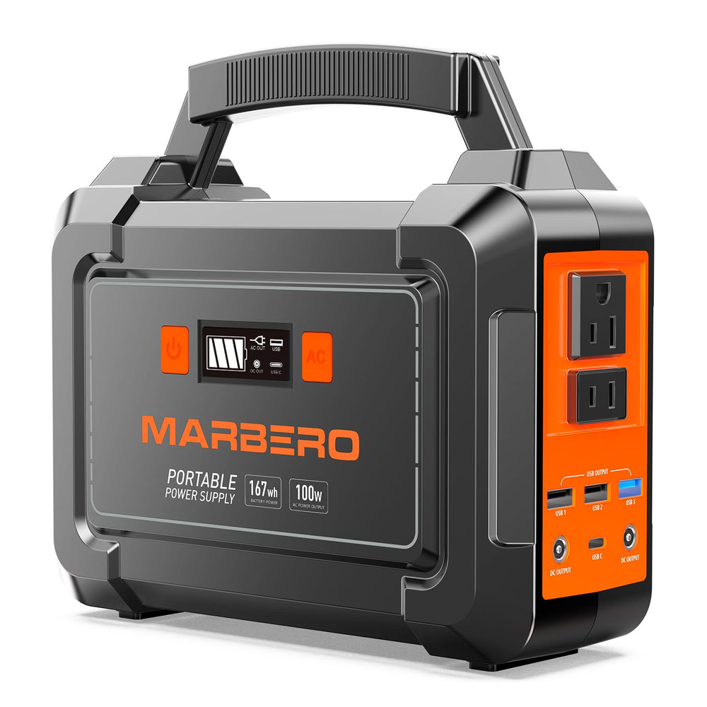 MARBERO front panel showing ports and AC outlets for versatile charging