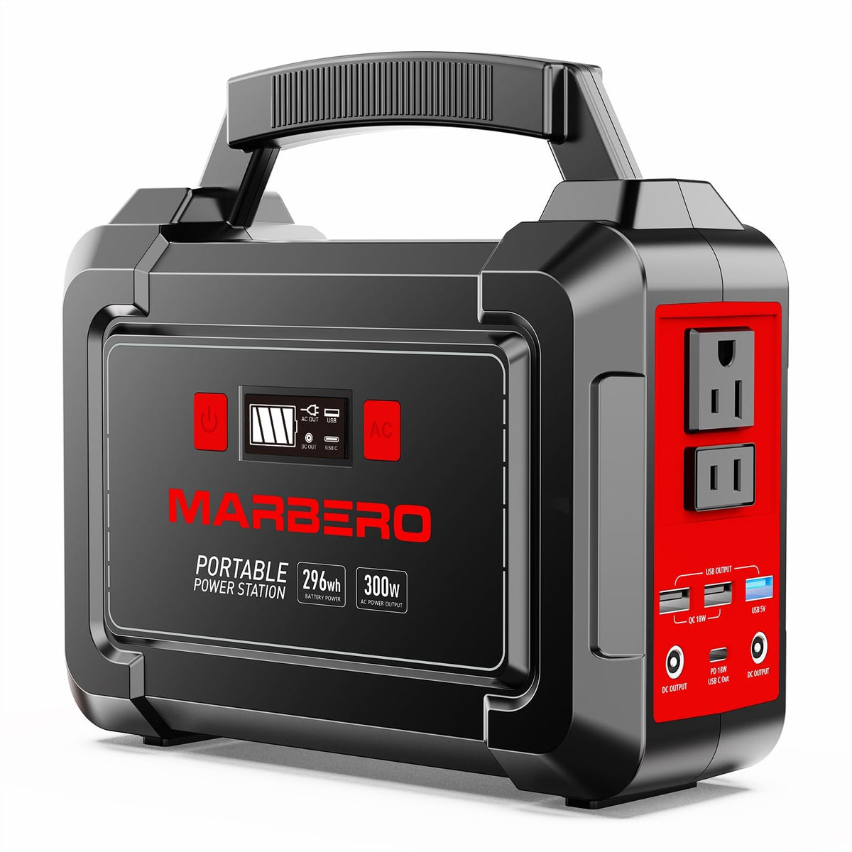 MARBERO front panel showing ports and indicators for versatile charging
