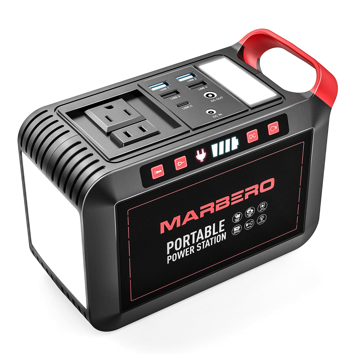 MARBERO front view showing ports and compact design for versatile charging