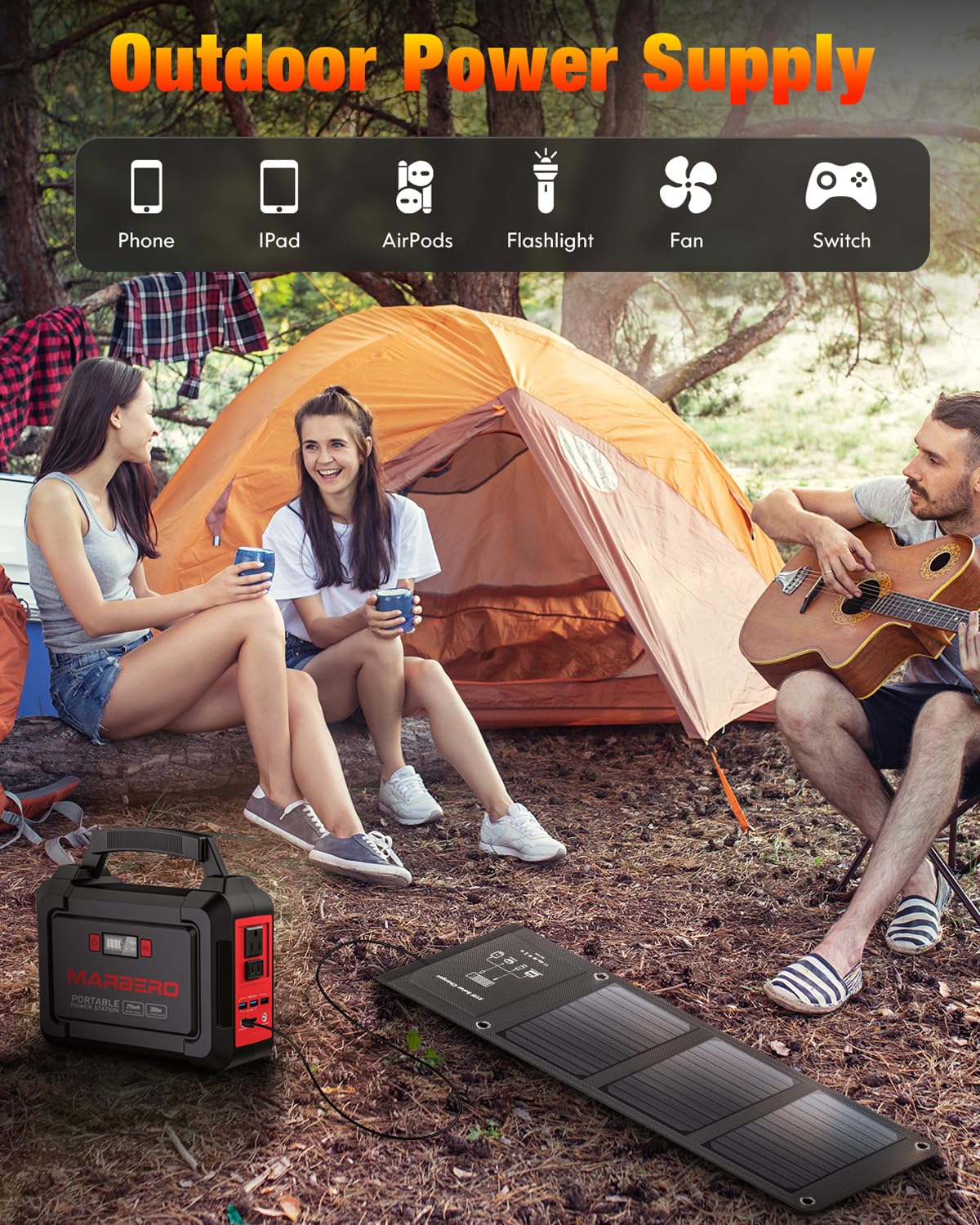 MARBERO charging phone at campsite delivering dependable power