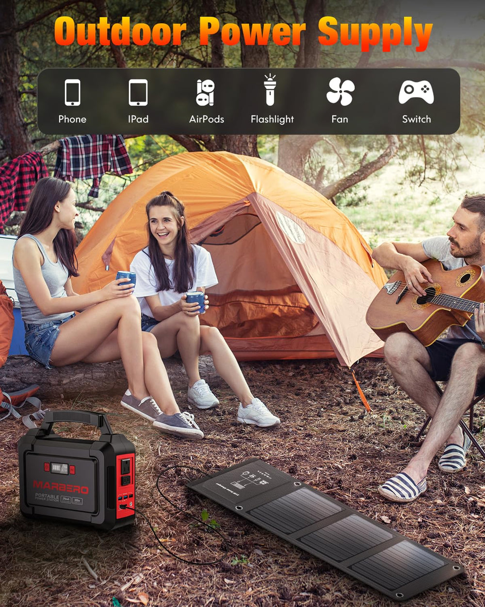 MARBERO charging phone at campsite delivering dependable power