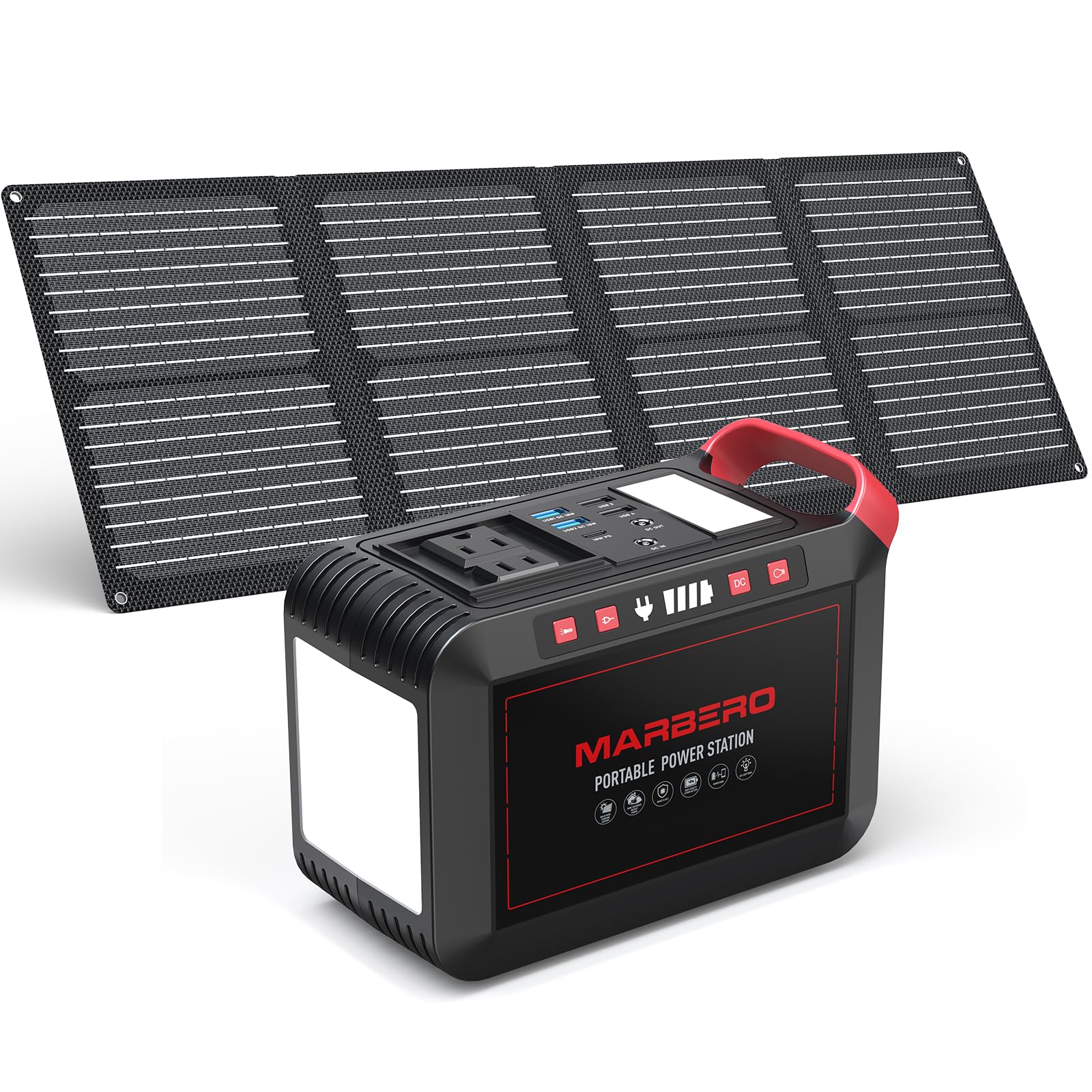 MARBERO M823 front view showing outlets and compact design for portable power