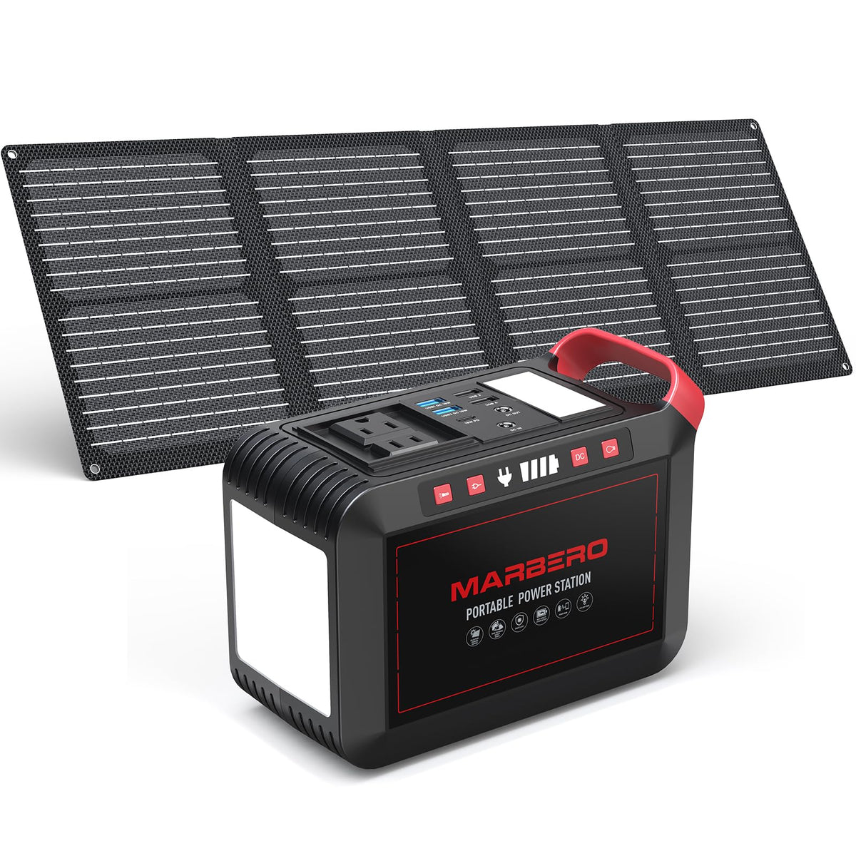 MARBERO M823 front view showing outlets and compact design for portable power