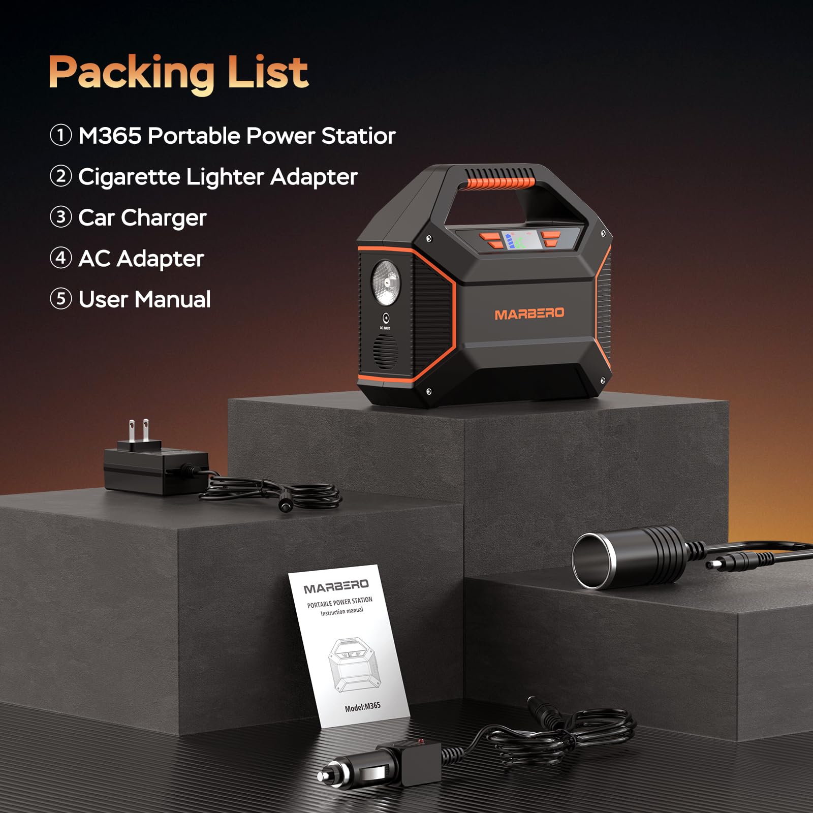 MARBERO with included adapter accessories and user manual for ready use