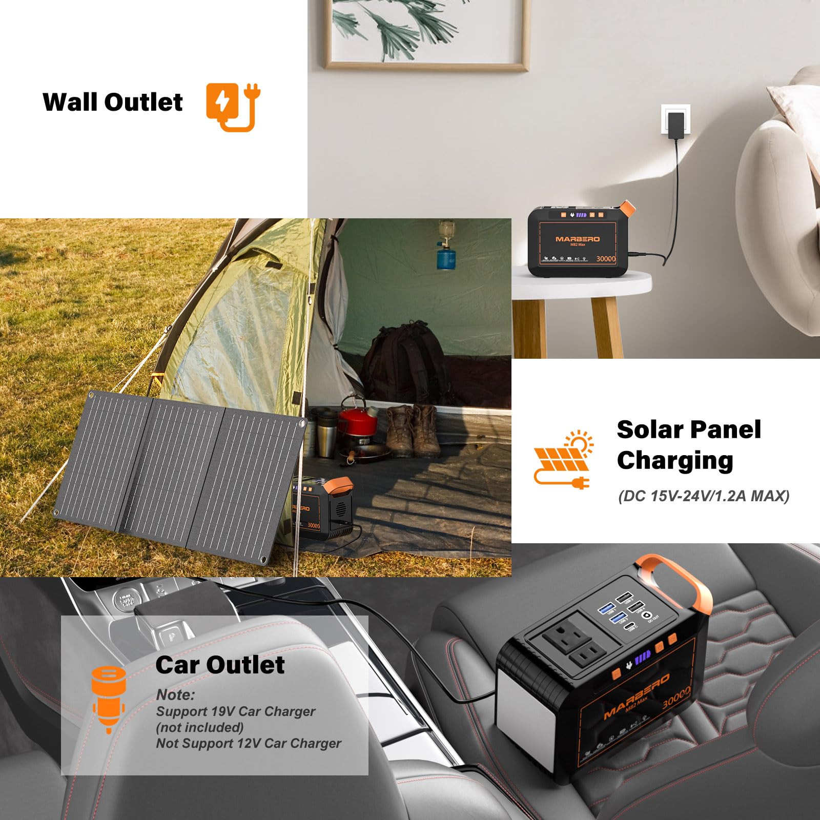 MARBERO power station charging phone and laptop enabling continuous use