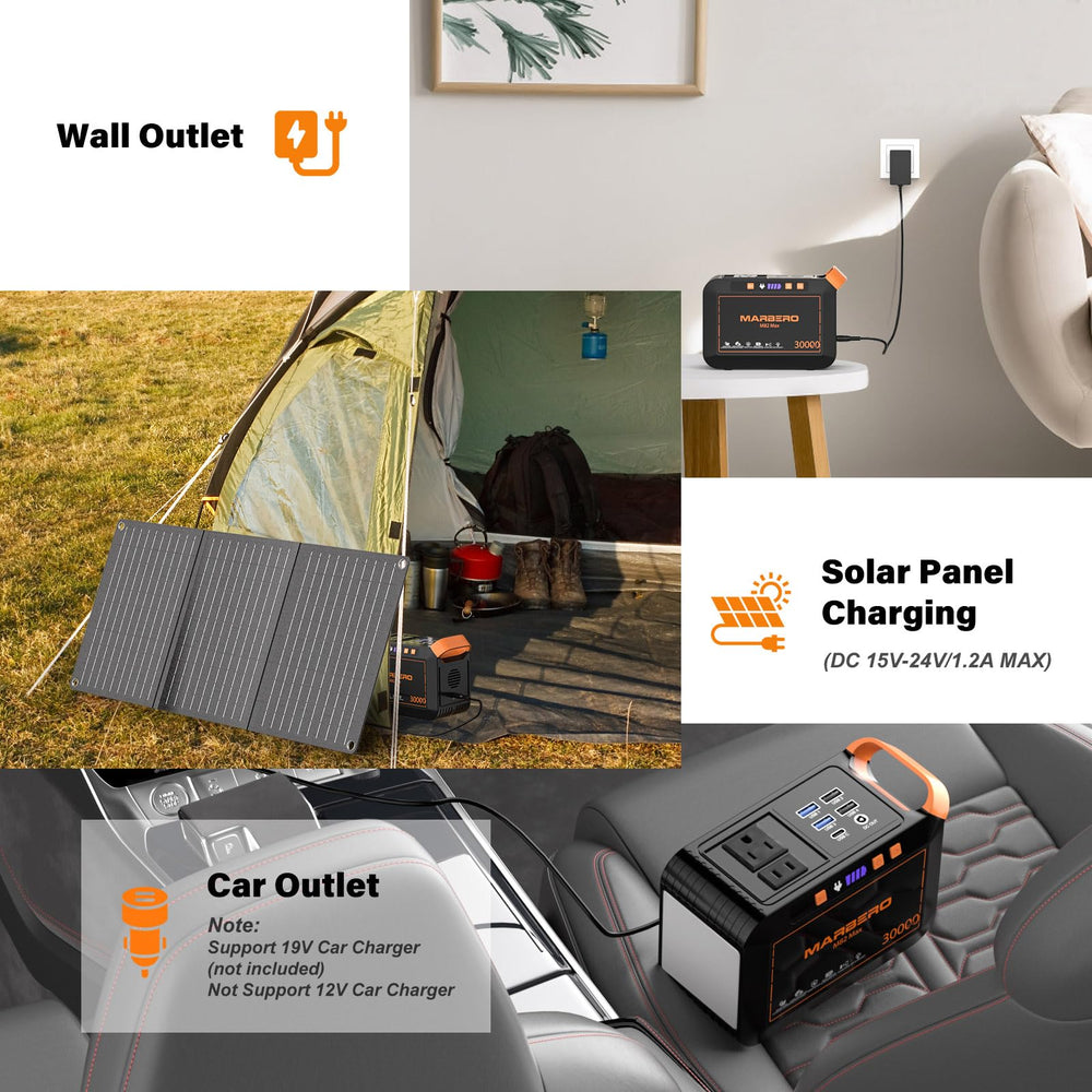 MARBERO power station charging phone and laptop enabling continuous use