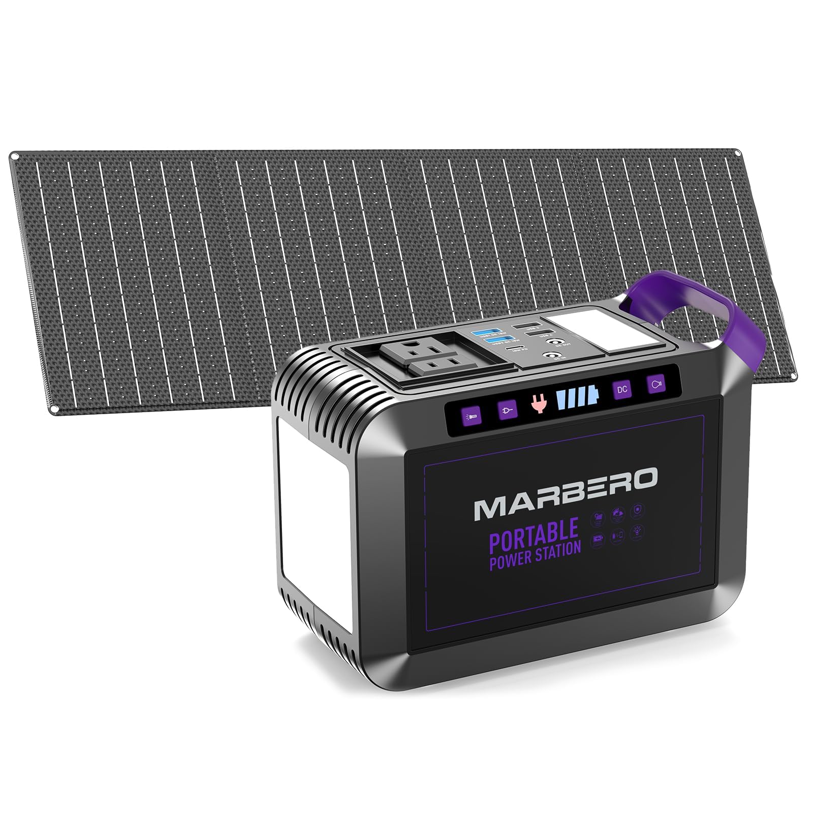 MARBERO power station front view showing ports and compact design benefit portable charging
