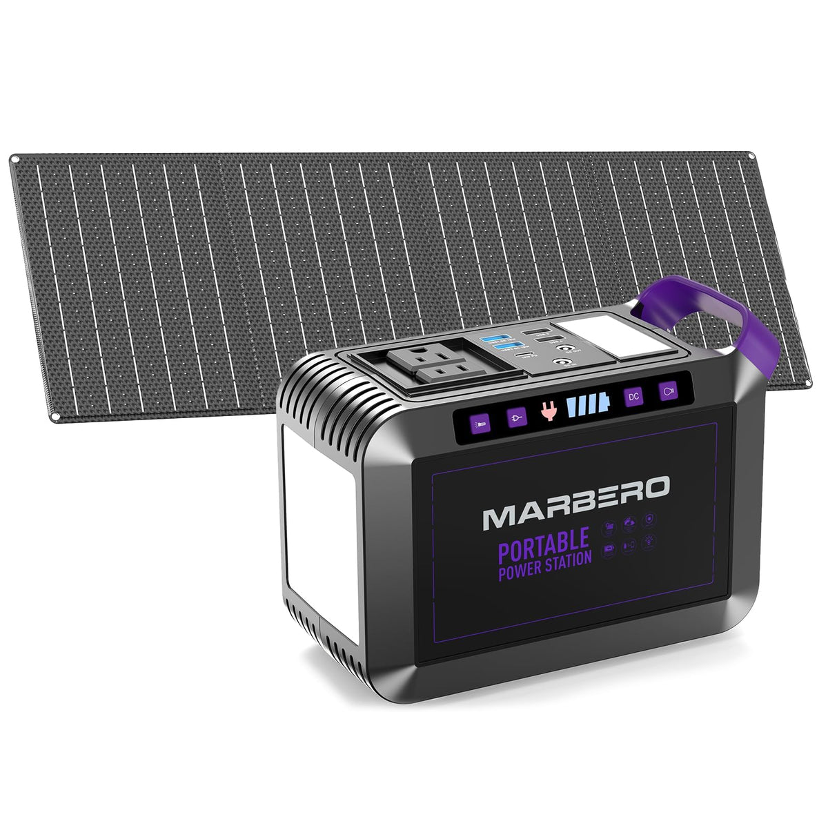 MARBERO power station front view showing ports and compact design benefit portable charging