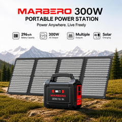 MARBERO unfolded solar panel in sunlight charging the station, efficient output