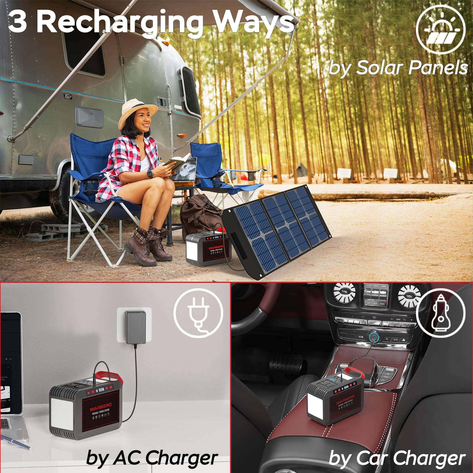 MARBERO powering campsite devices illustrating outdoor convenience