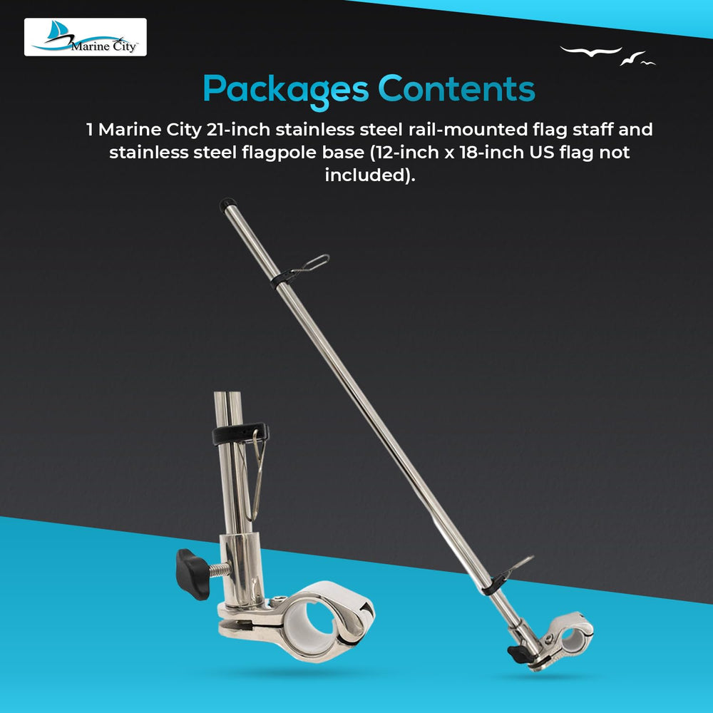MARINE CITY package contents with pole and base showing ready-to-install components