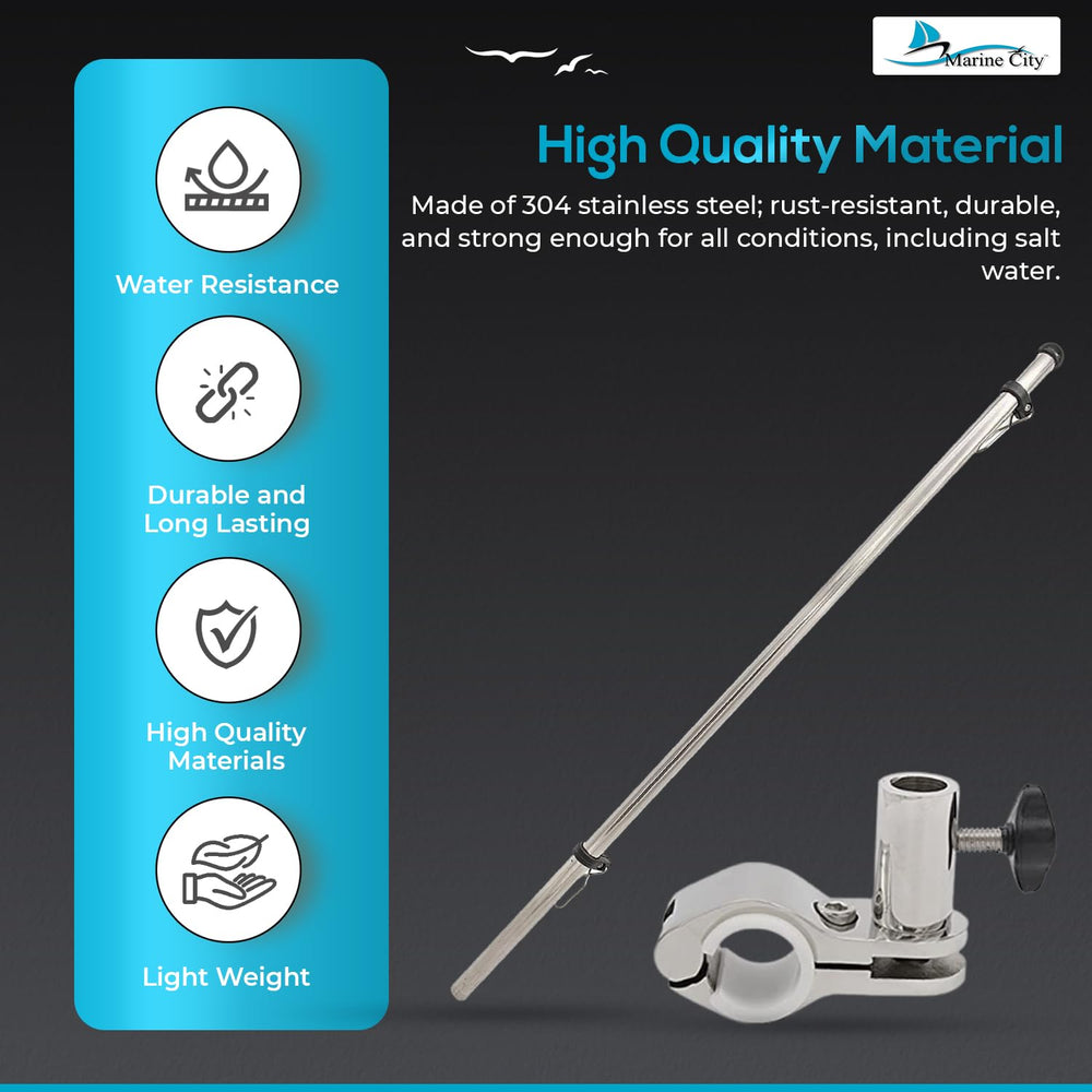 MARINE CITY pole mounted on yacht rail demonstrating secure fit and tidy display