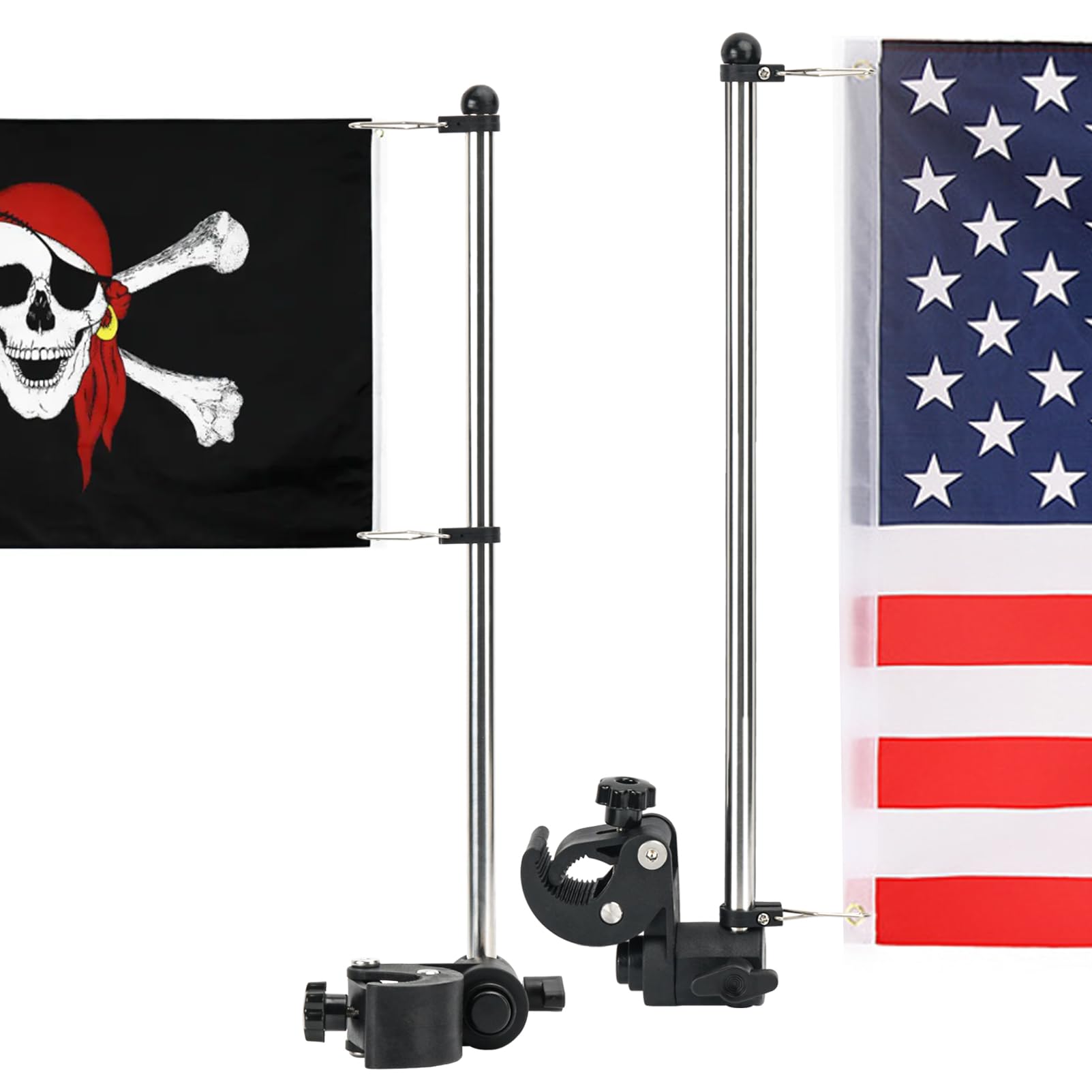 Marinebaby dual pole setup on yacht rail for twin flag display