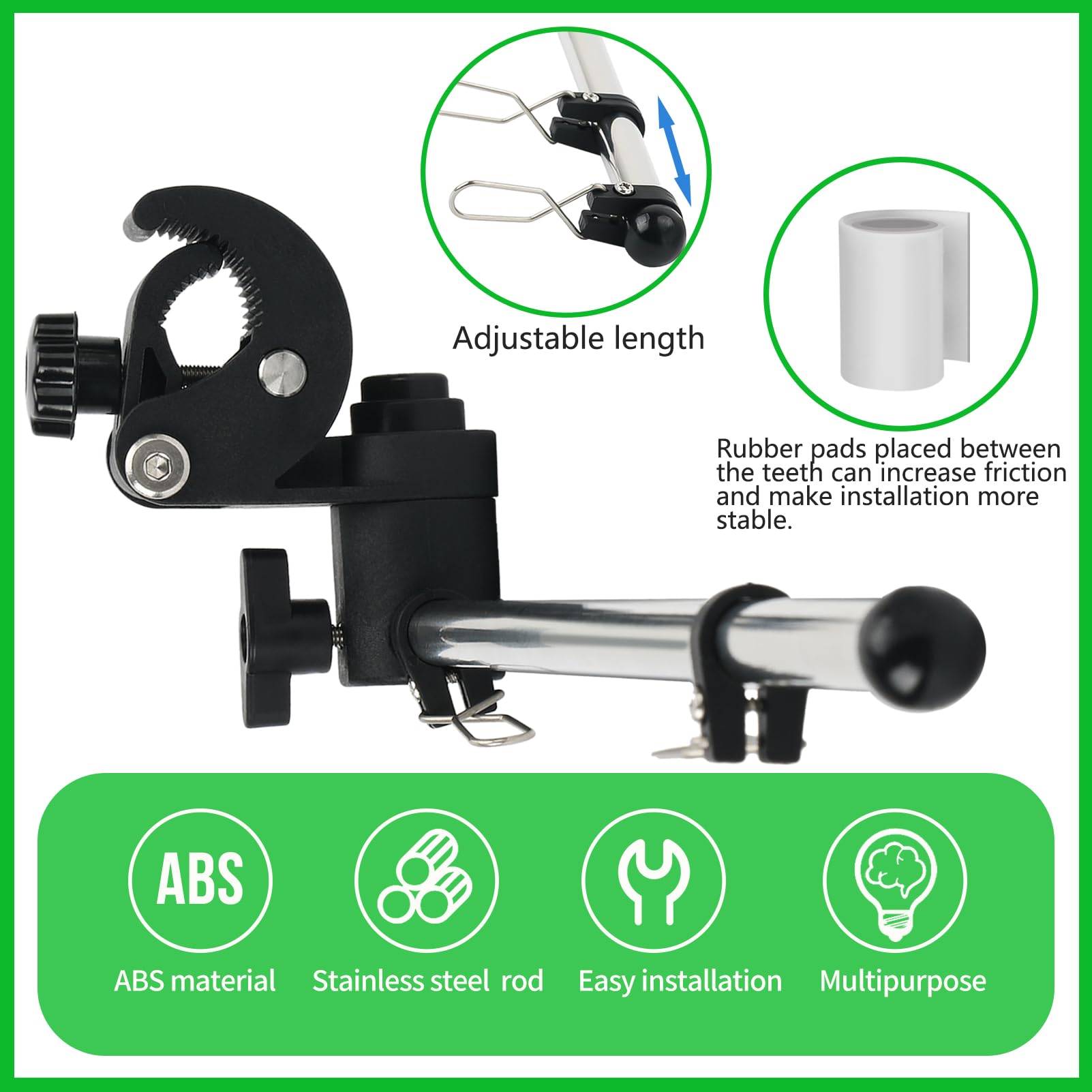Marinebaby clamp closeup showing secure rail grip and corrosion resistance