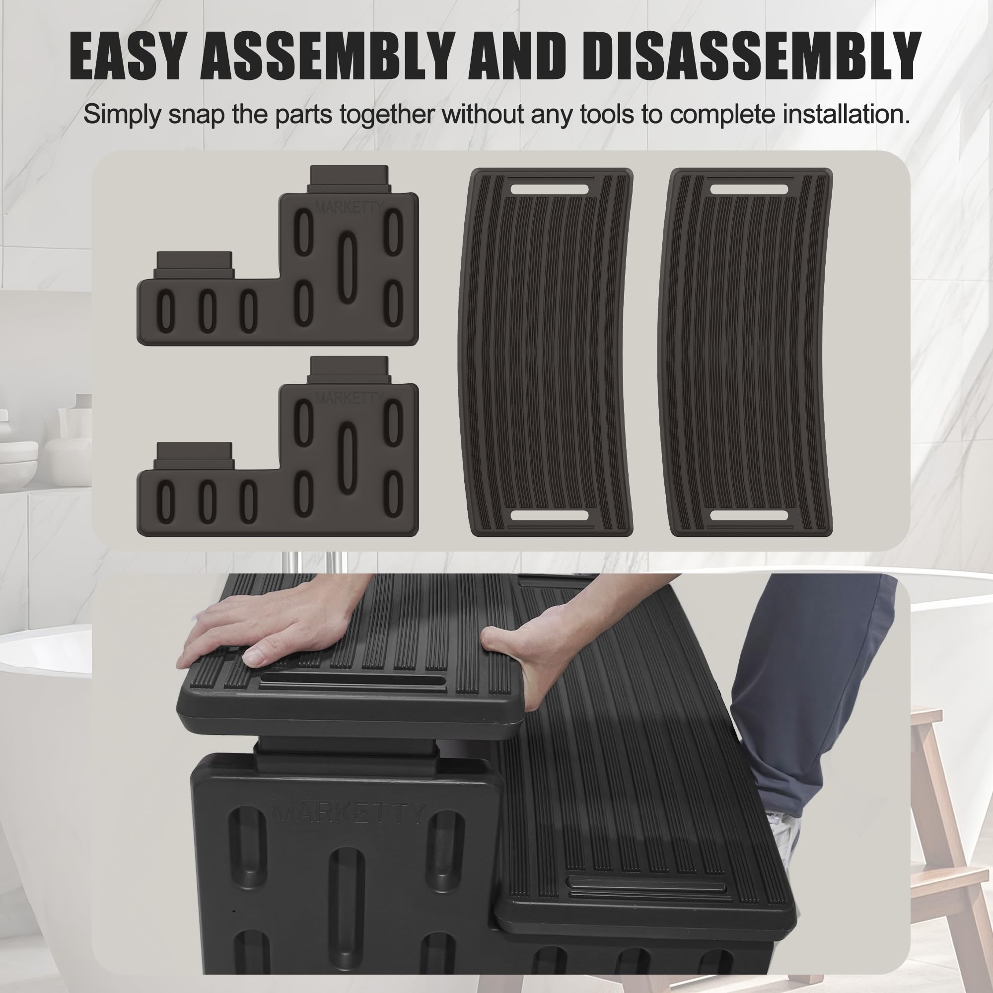 MARKETTY portable assembled steps beside tub for easy access benefit