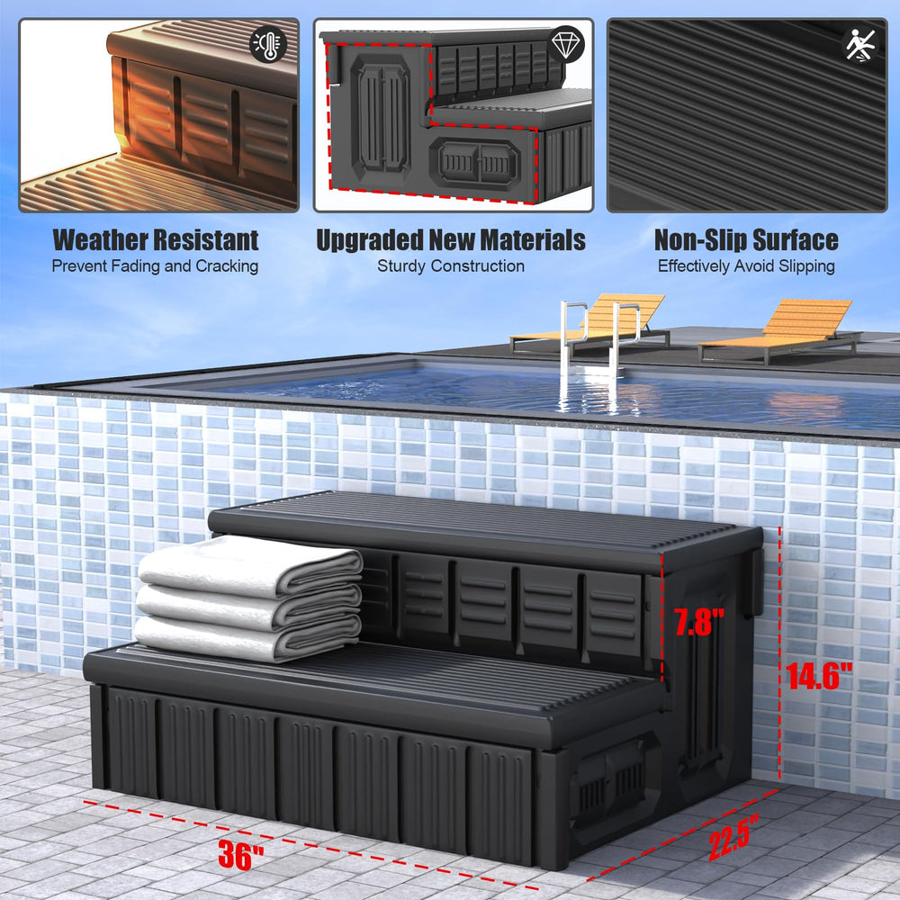 MARKETTY steps with tape measure illustrating compact dimensions advantage