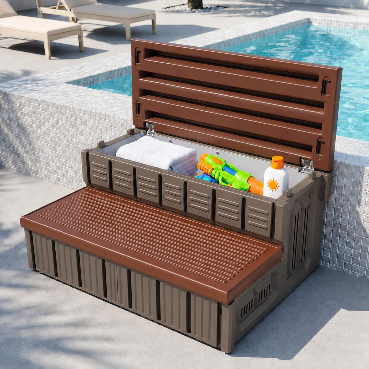MARKETTY front view of 36-inch hot tub steps showing stable design and storage benefit