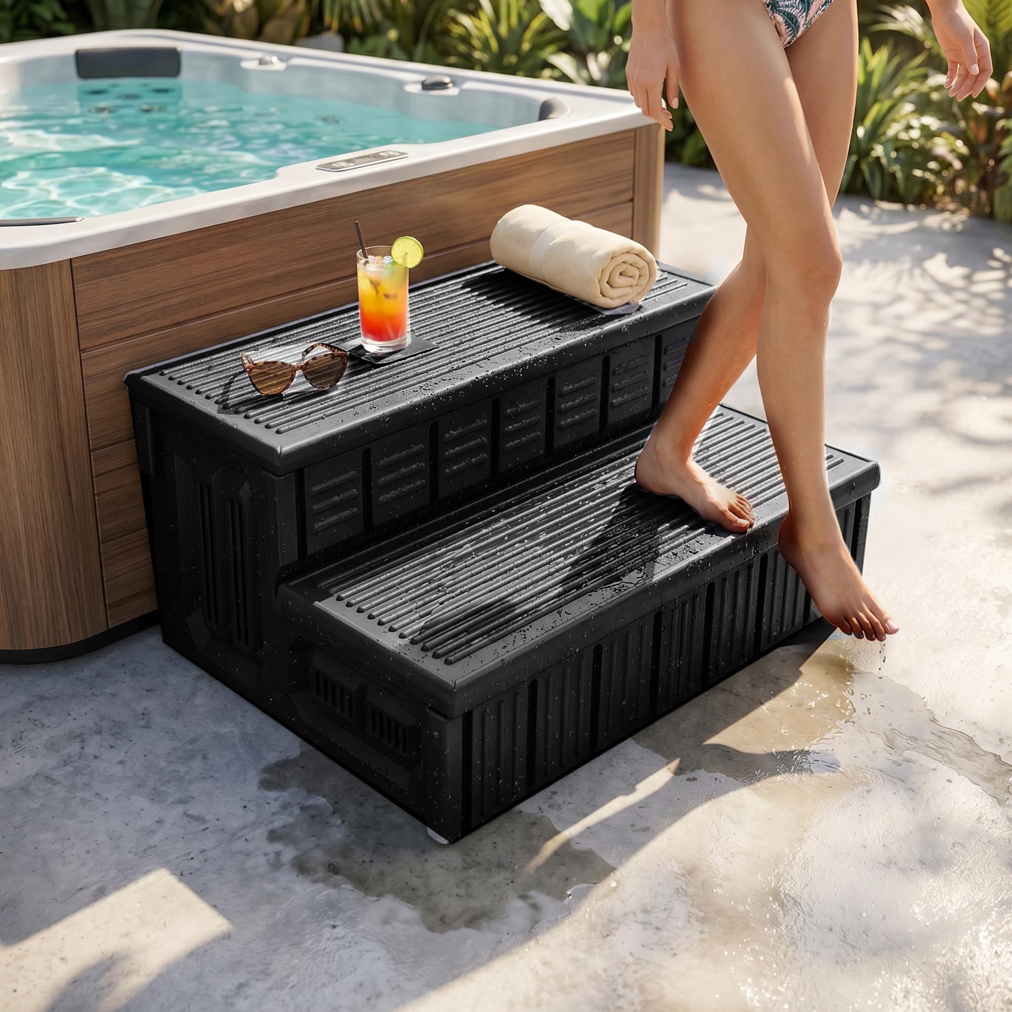 MARKETTY steps beside tub in garden delivering tidy, attractive storage