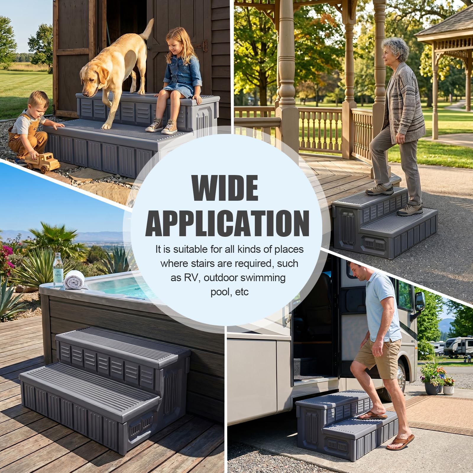 MARKETTY steps in use at hot tub demonstrating safe entry and exit