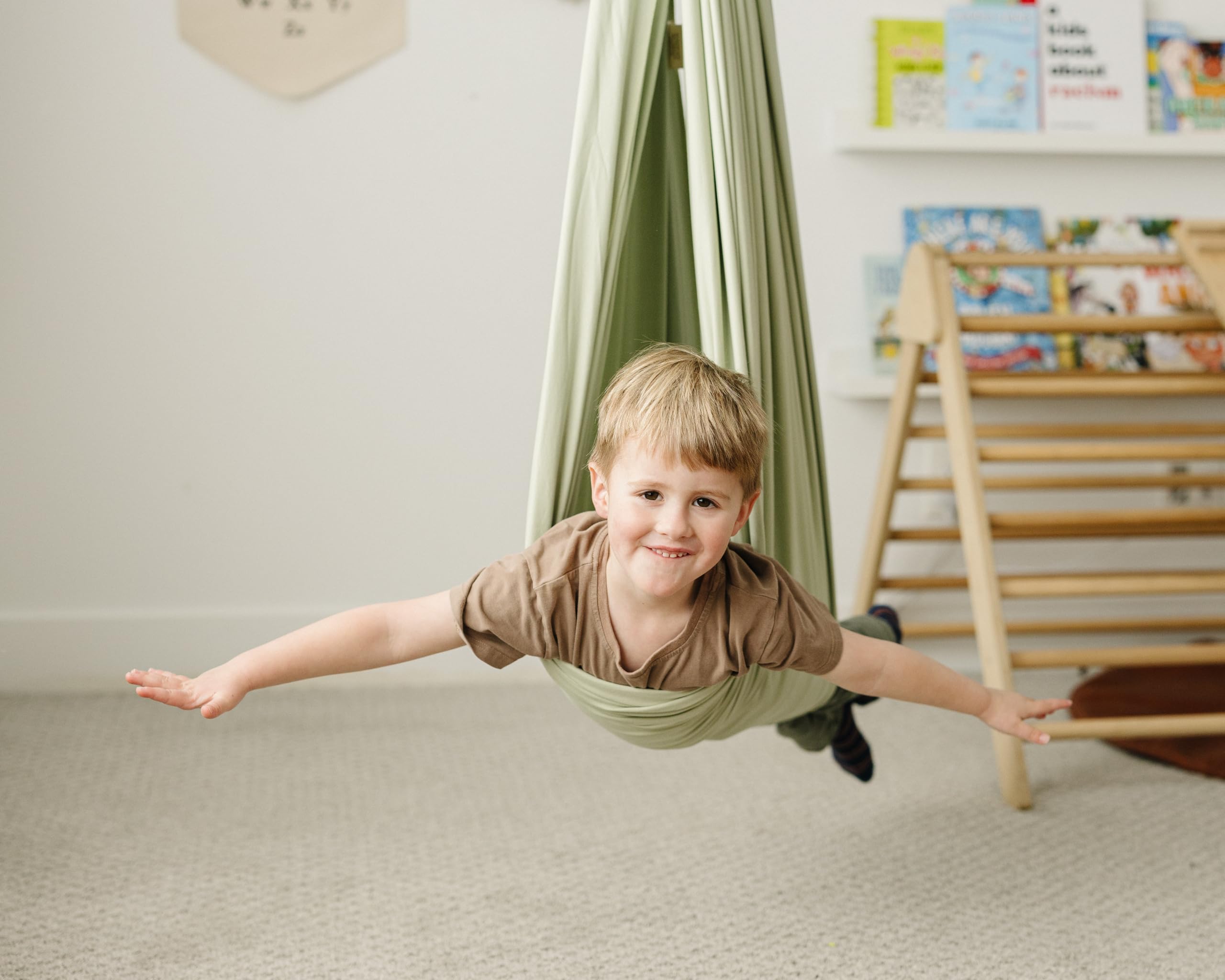 Marlowe & Co swing mounted in a children’s room offering a cozy play-and-relax space