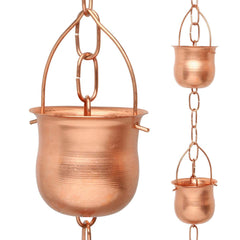 Marrgon copper rain chain hanging on gutter provides stylish water diversion