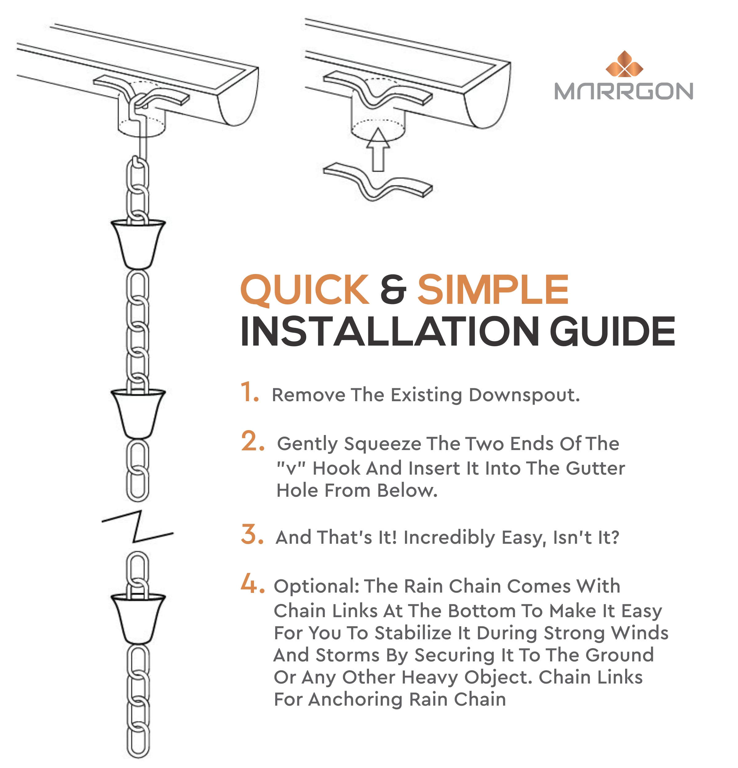 Marrgon packaging with extra links and hardware for flexible setup