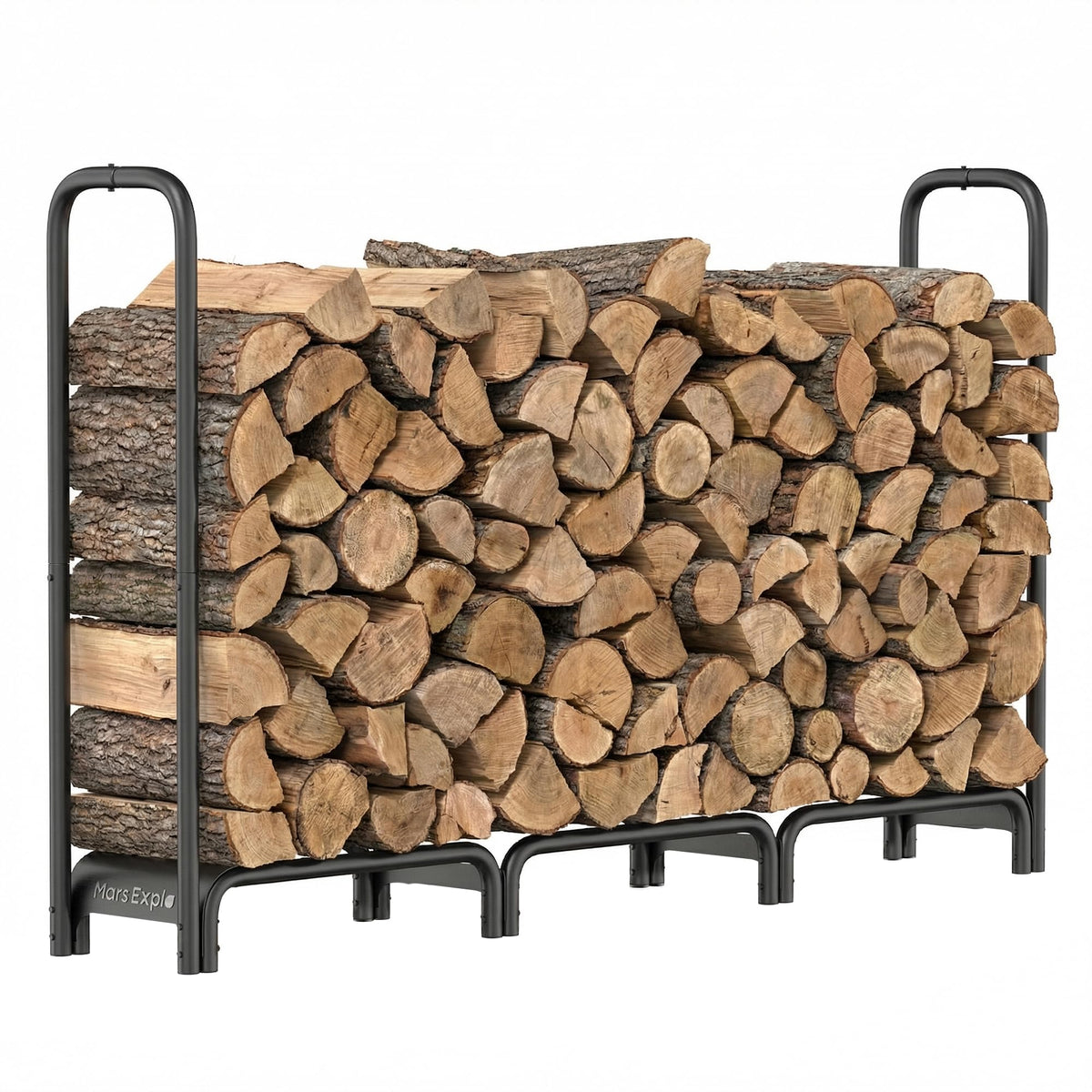 Mars Explo front view of 6ft firewood rack showing sturdy storage benefit