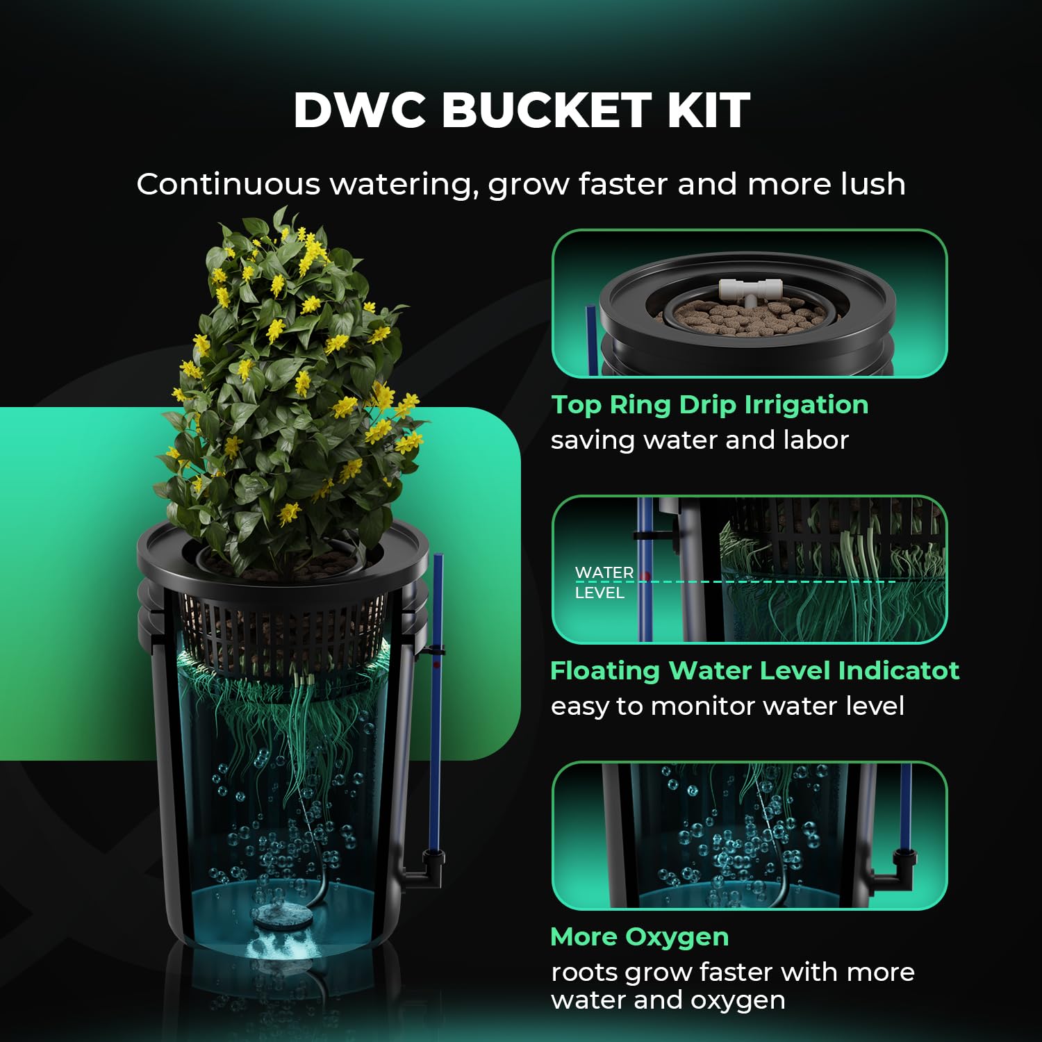 MARS HYDRO close-up of top drip kit demonstrating controlled nutrient delivery