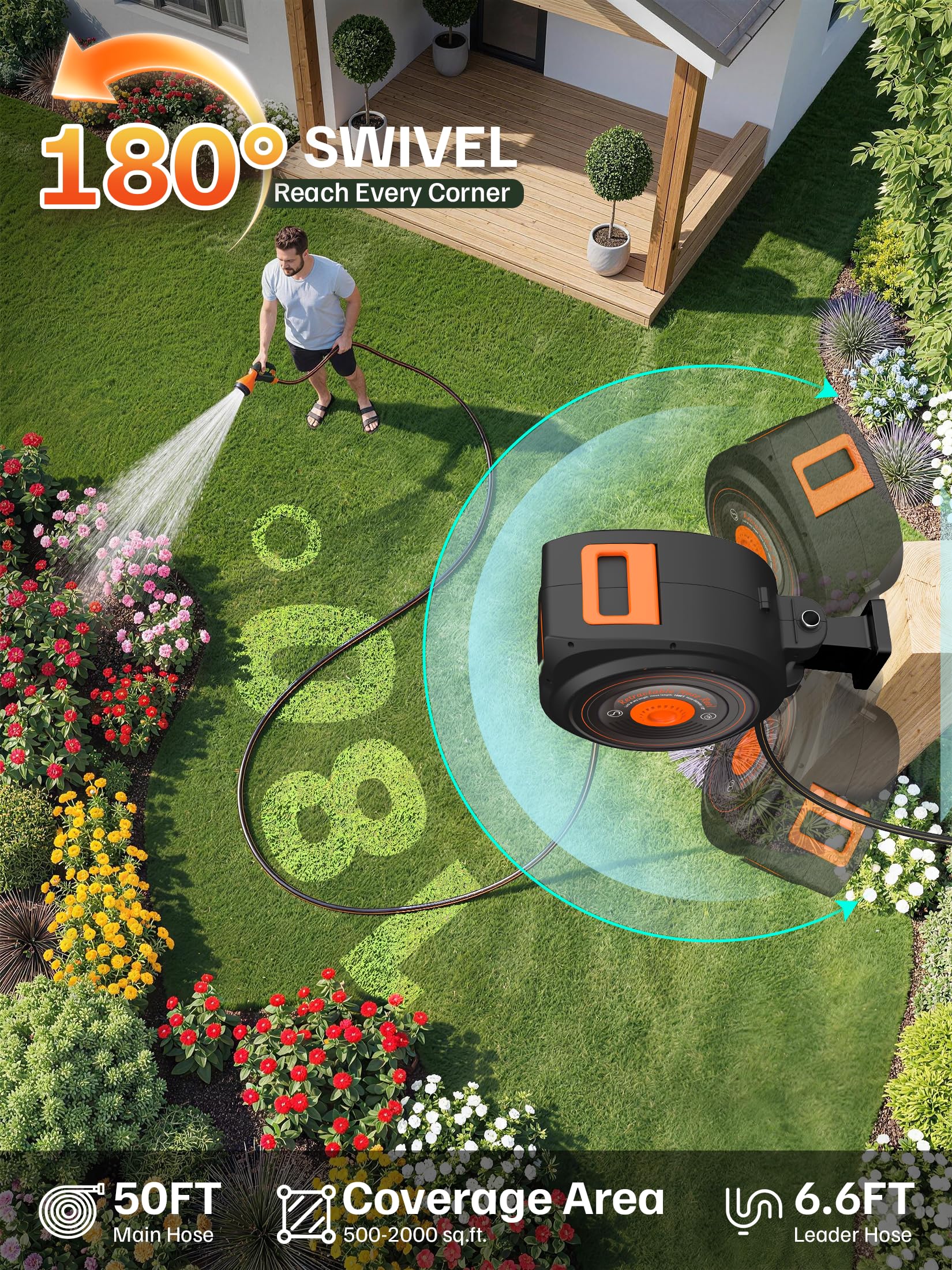 Mars Villa in use watering garden showing easy reach and no tangles