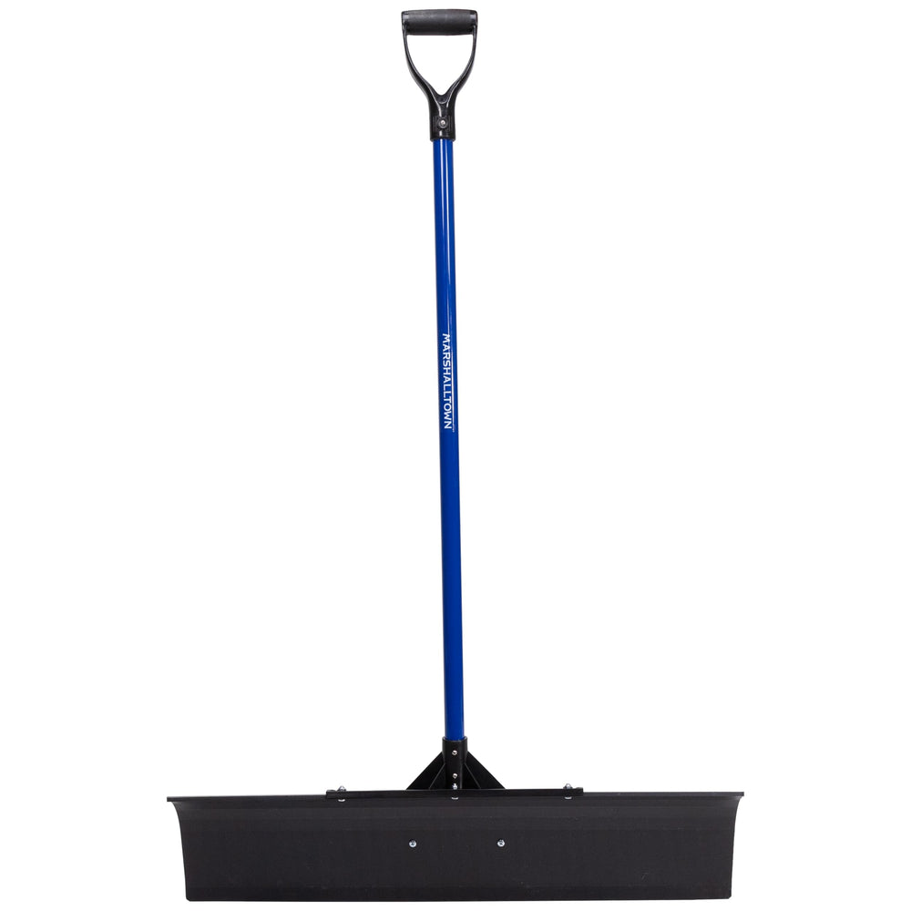 MARSHALLTOWN Polar Pusher stored upright in garage saving space and staying accessible