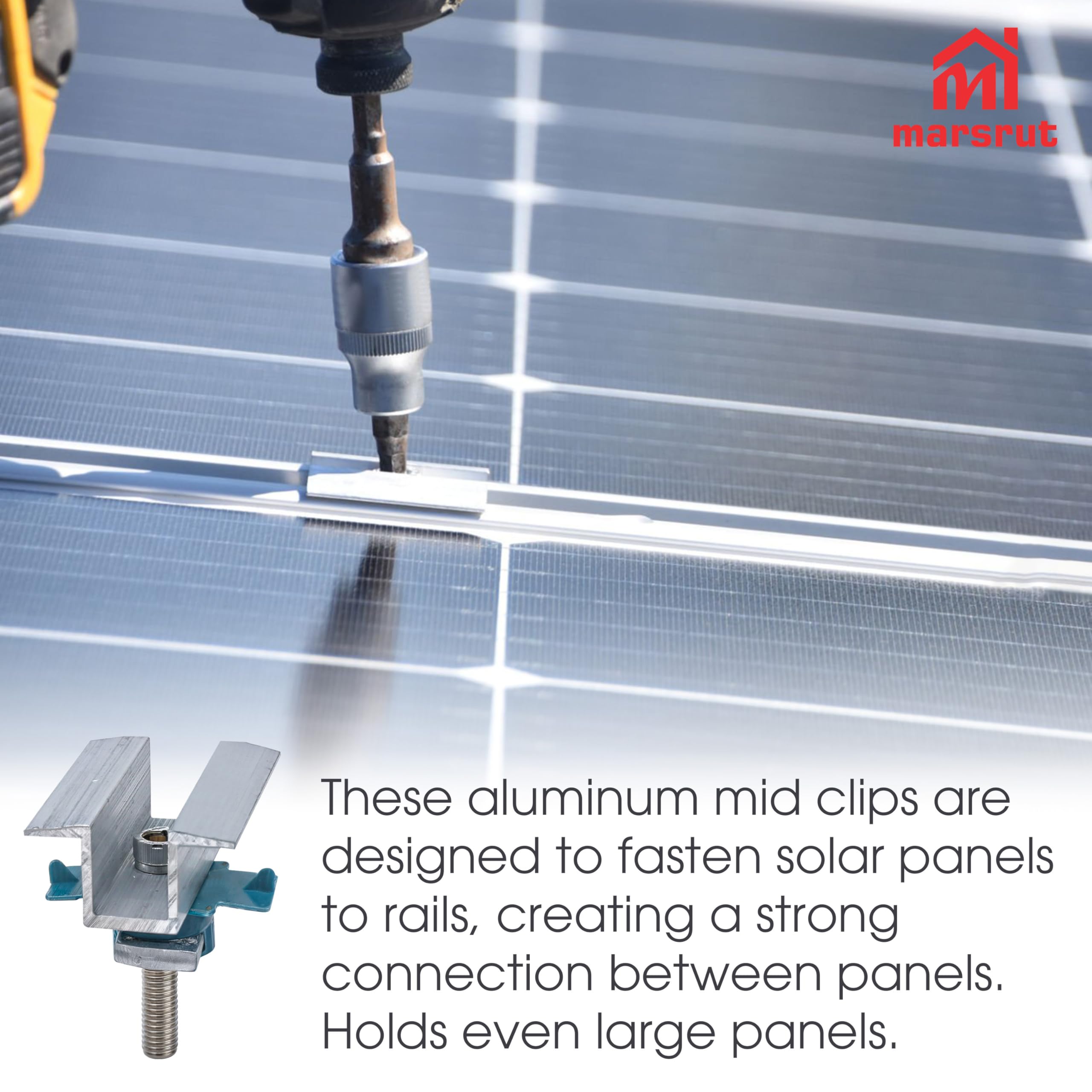 Marsrut clamp mounted on Unistrut rail demonstrating stable panel support