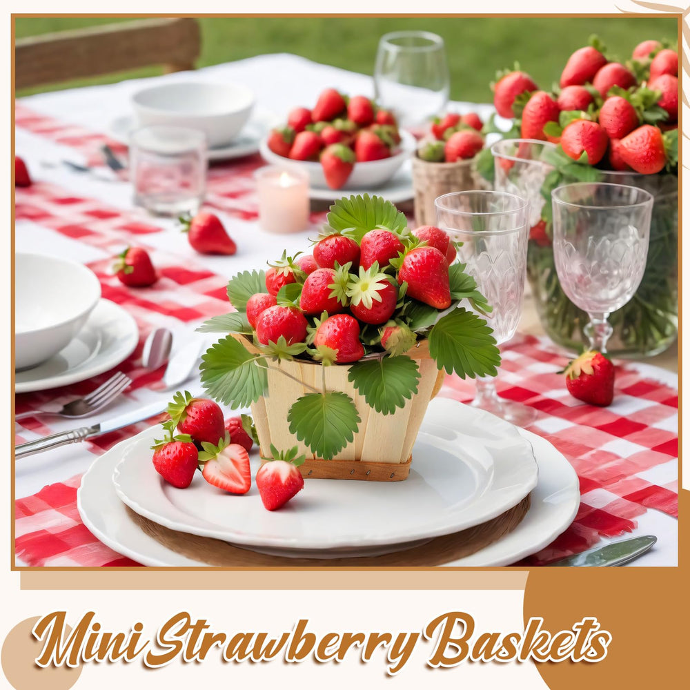 marsui filled baskets with strawberries at market, shows attractive presentation