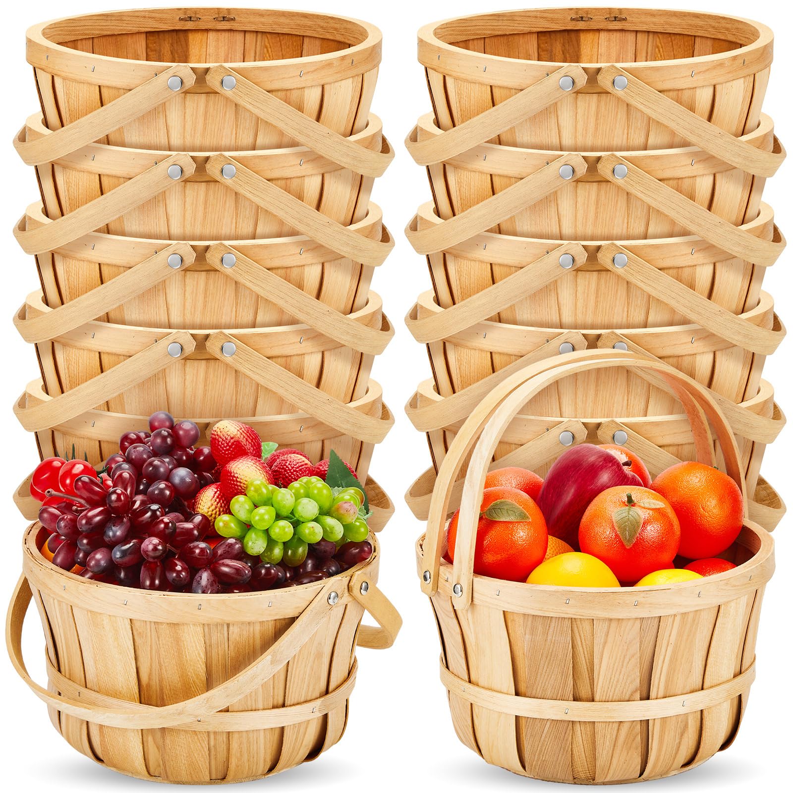 Marsui front view of all ten baskets showing consistent rustic finish and handles for easy transport