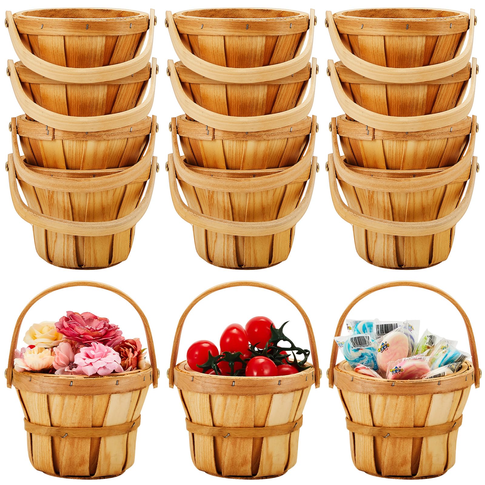 Marsui front view of stacked baskets showing rustic presentation benefit