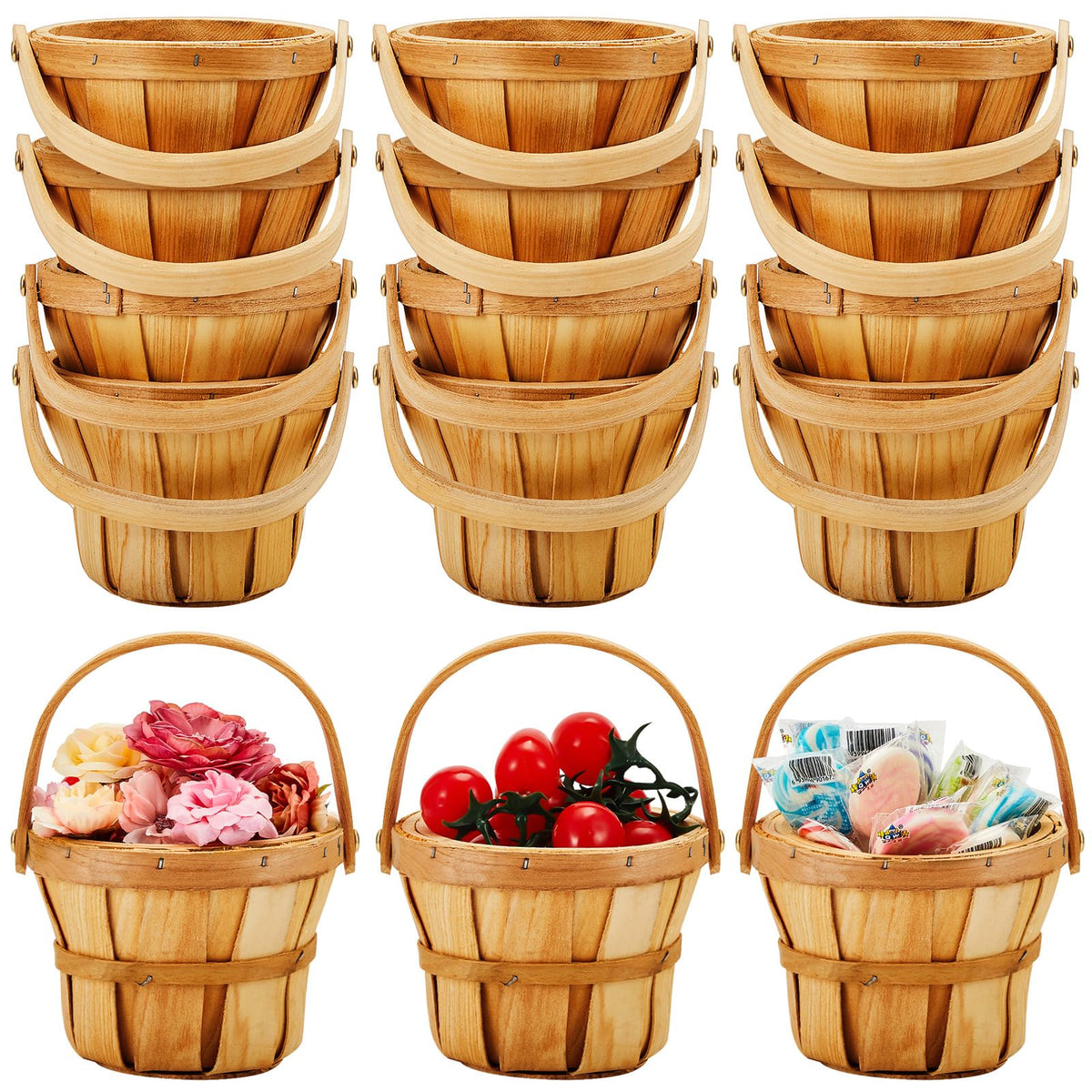 Marsui front view of stacked baskets showing rustic presentation benefit
